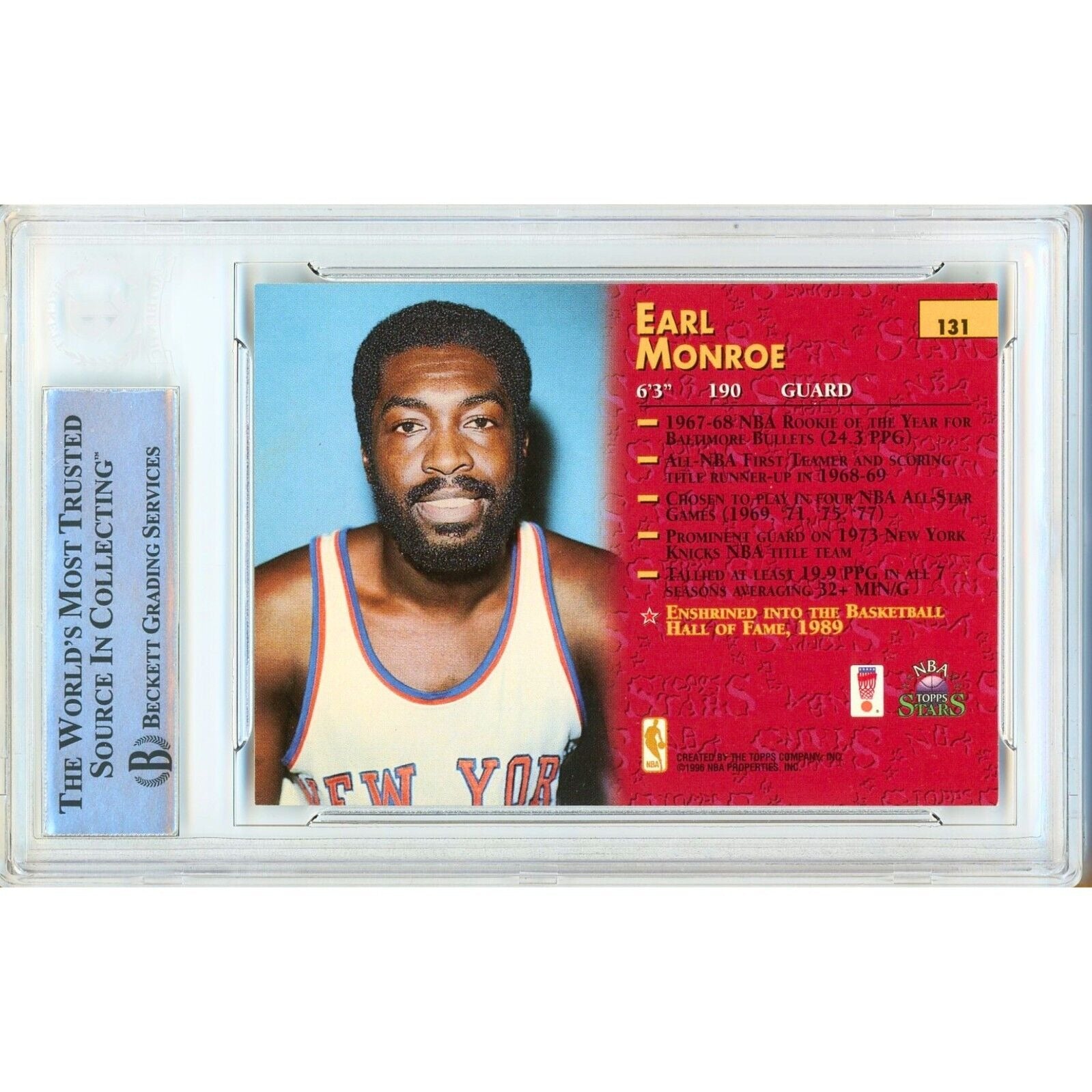 Earl Monroe Topps Stars Signed Trading Card Beckett BAS