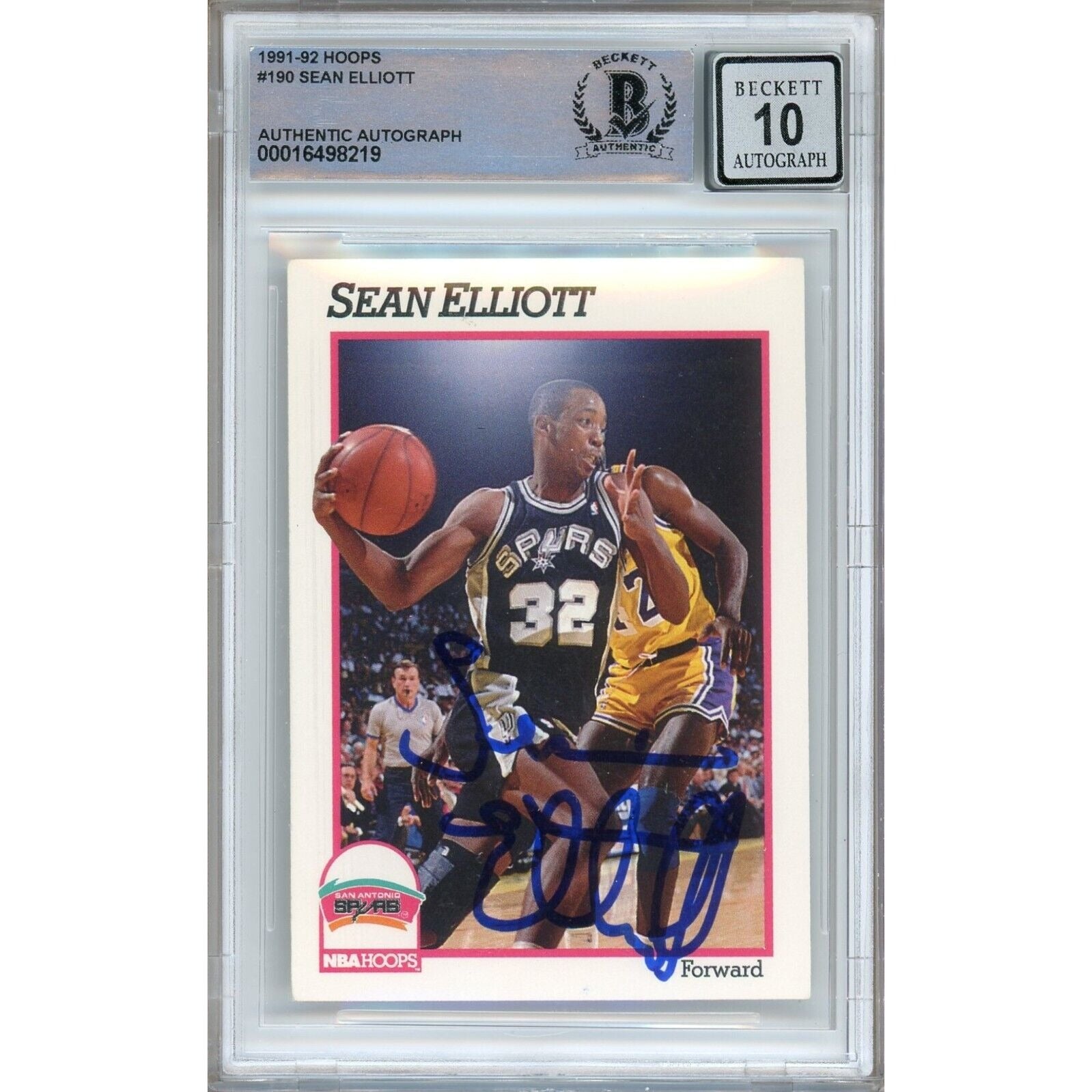 Sean Elliott San Antonio Spurs autographed trading card – full view – Beckett COA