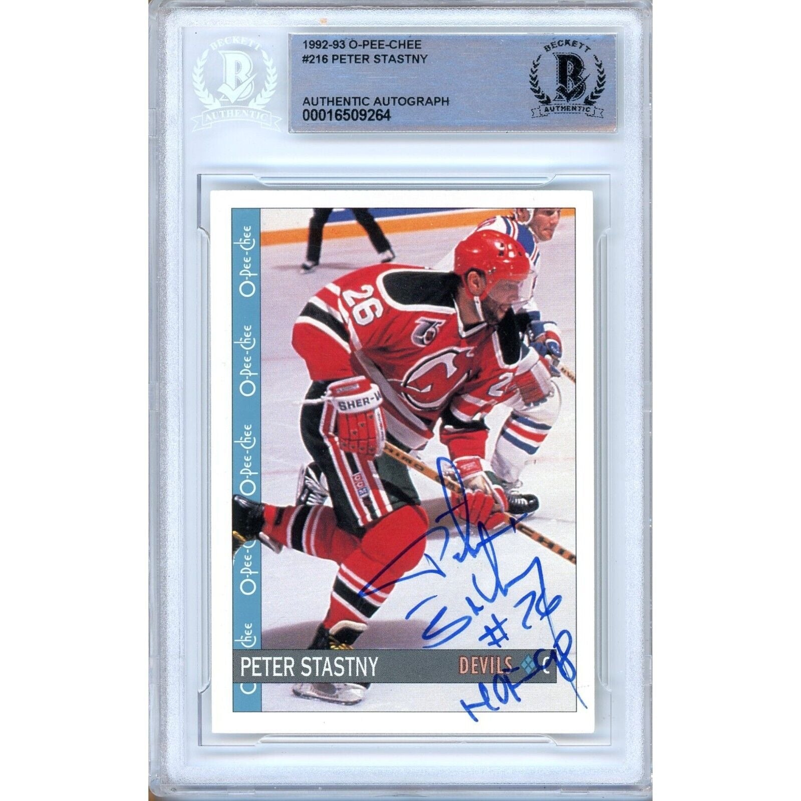 Peter Stastny New Jersey Devils autographed trading card – full view – Beckett COA
