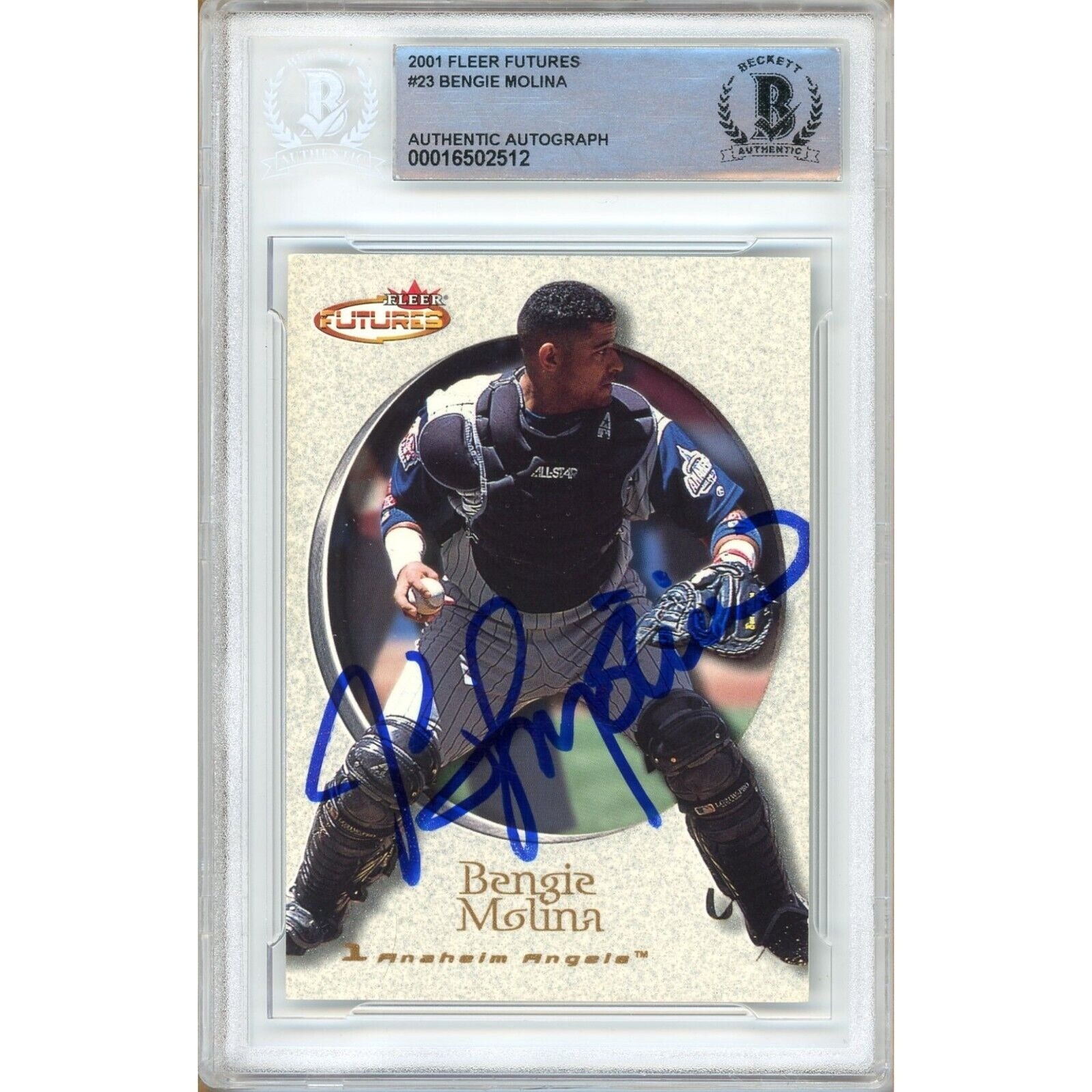 2001 Fleer #23 Bengie Molina LA Angels Autographed Trading Card – Beckett BAS