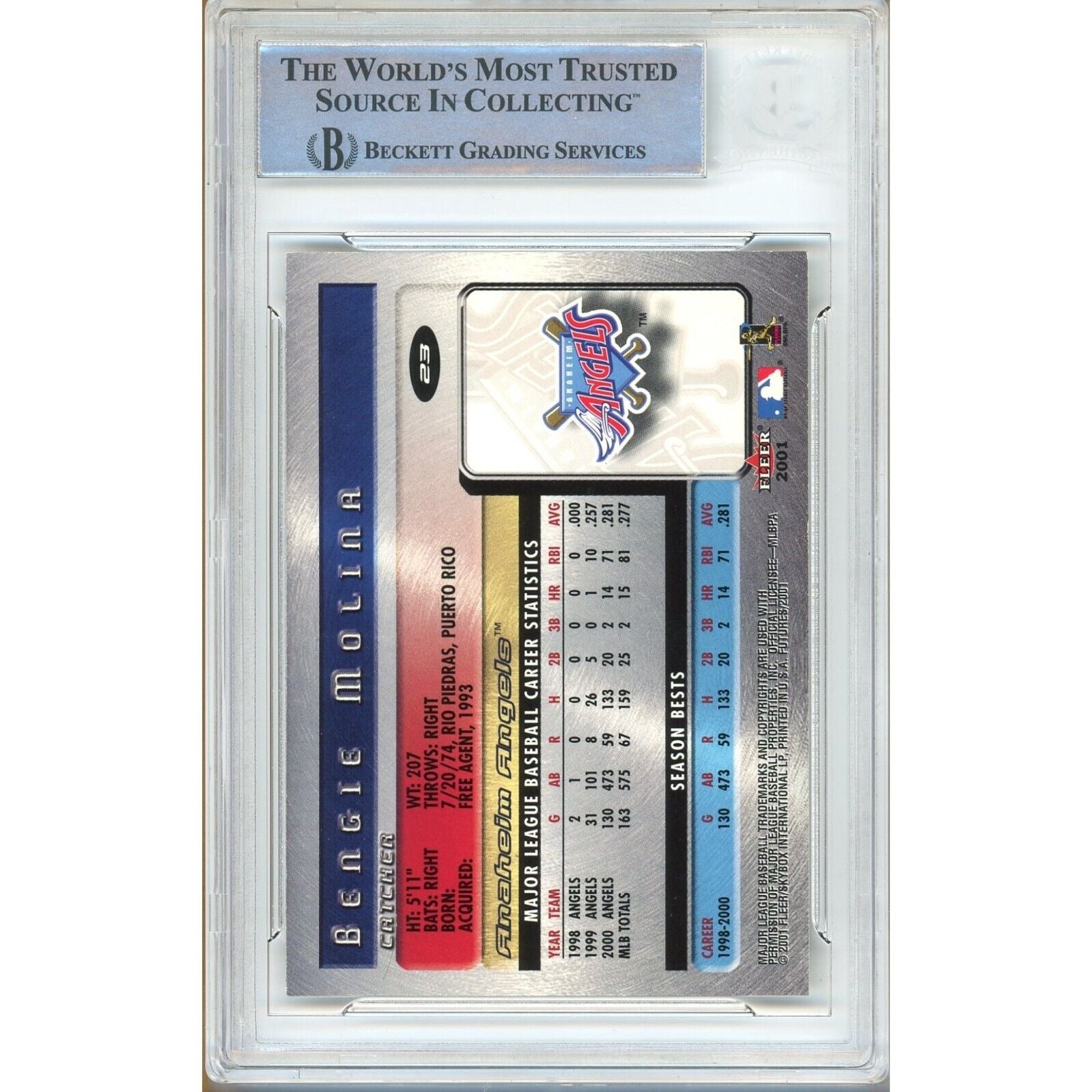2001 Fleer #23 Bengie Molina LA Angels Autograph Trading Card – Beckett BAS