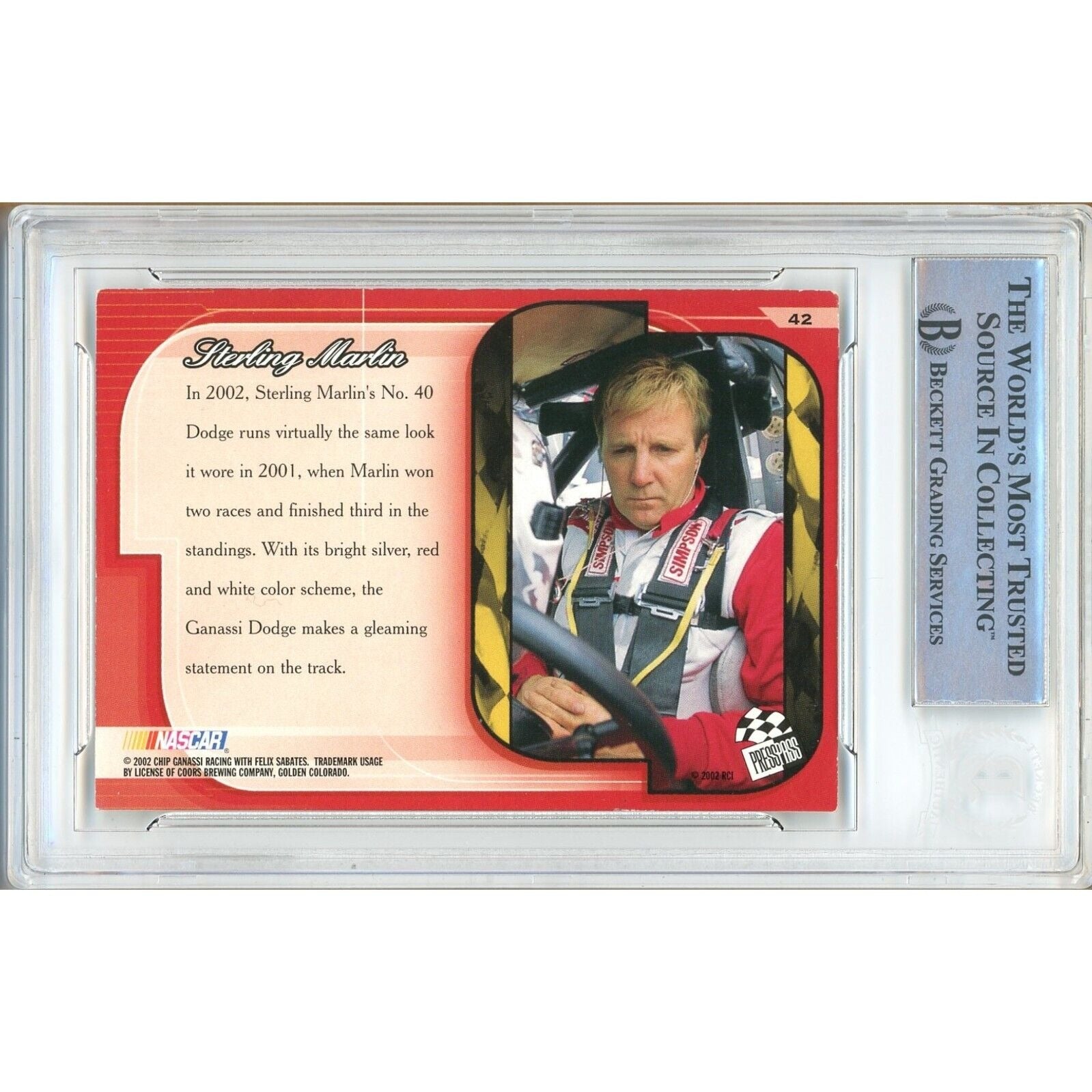 Sterling Marlin auto trading card – authentication sticker – Beckett COA