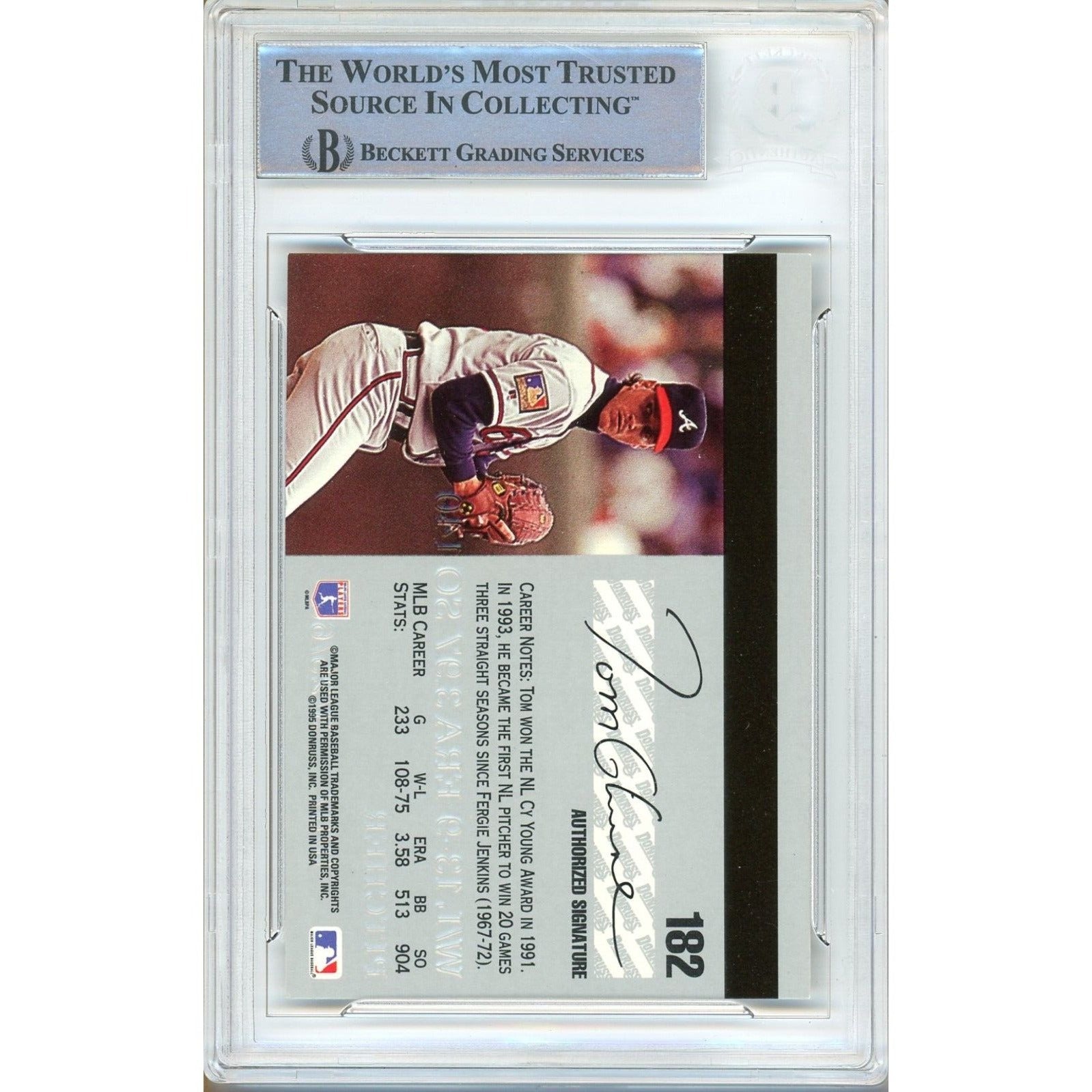 Tom Glavine Atlanta Braves trading card autograph – angled display – Beckett COA