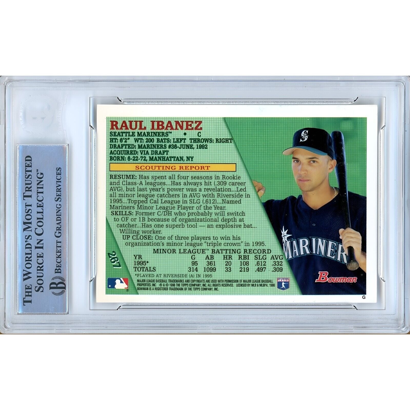 Raul Ibanez Seattle Mariners signed trading card – signature close-up – Beckett COA