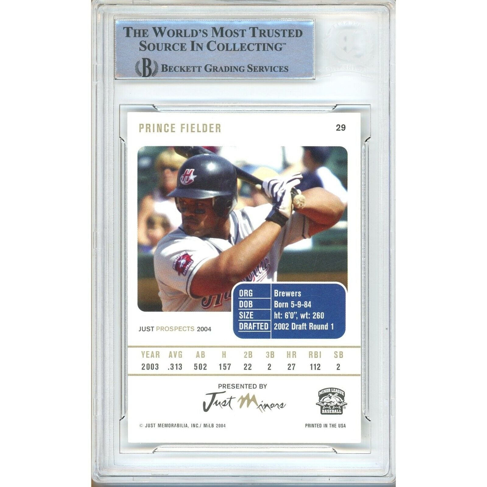 Prince Fielder Milwaukee Brewers signed trading card – signature close-up – Beckett COA