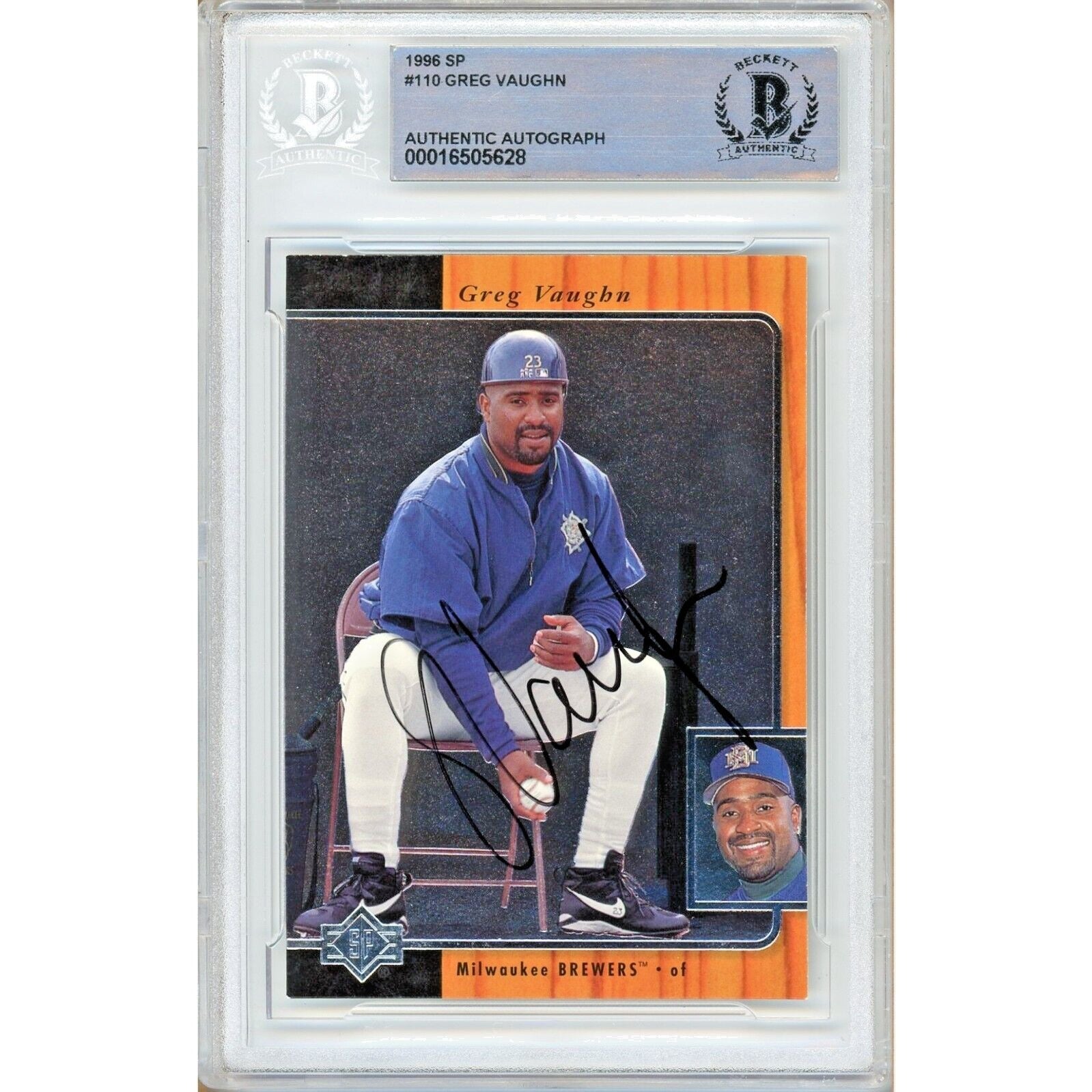 1996 Upper Deck #00016505628 Greg Vaughn Milwaukee Brewers Autographed Trading Card – Beckett BAS