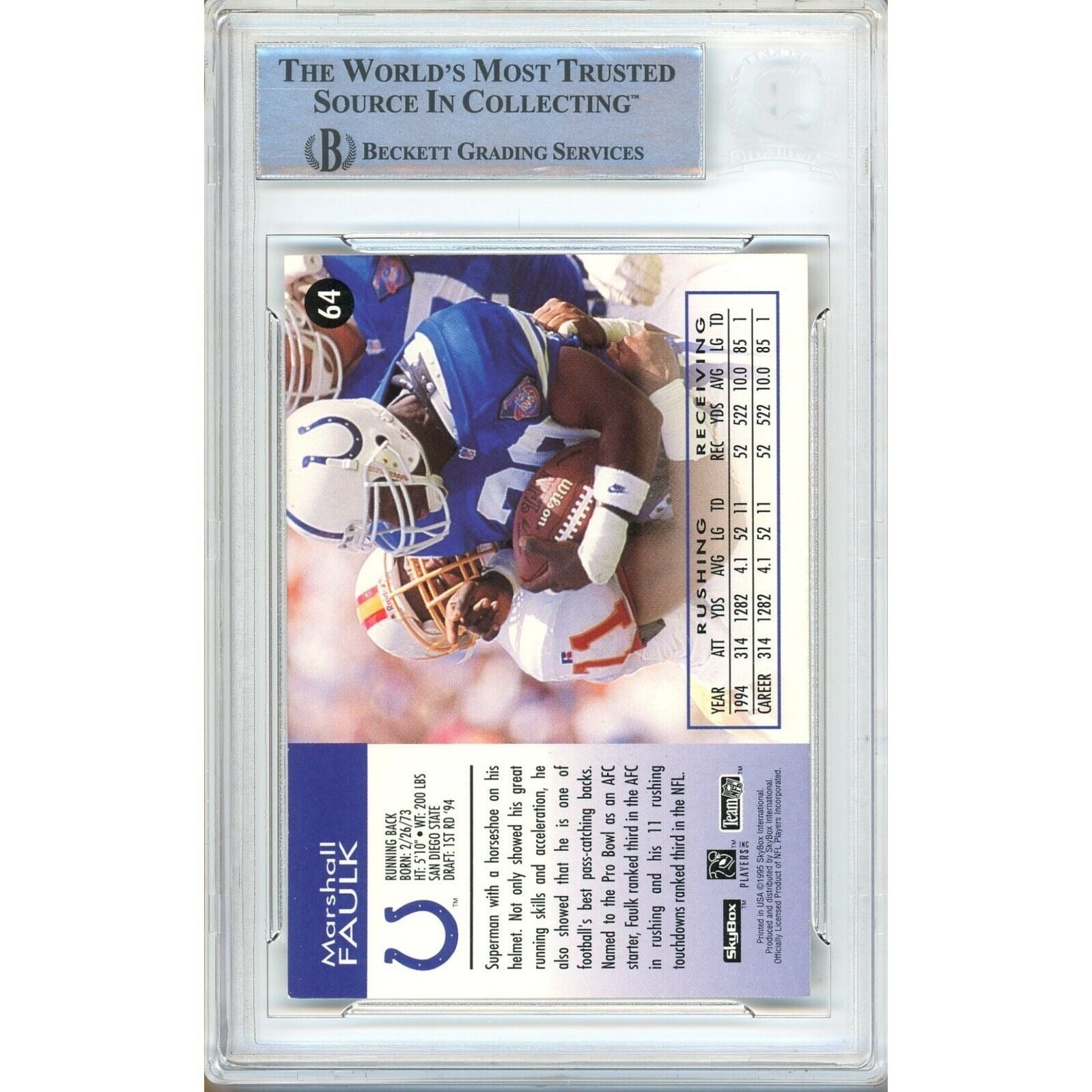 Marshall Faulk Indianapolis Colts auto trading card – authentication sticker – Beckett COA