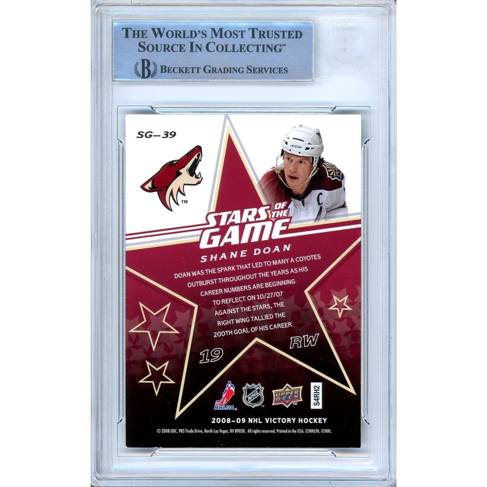 Shane Doan Az Coyotes signed trading card – signature close-up – Beckett COA
