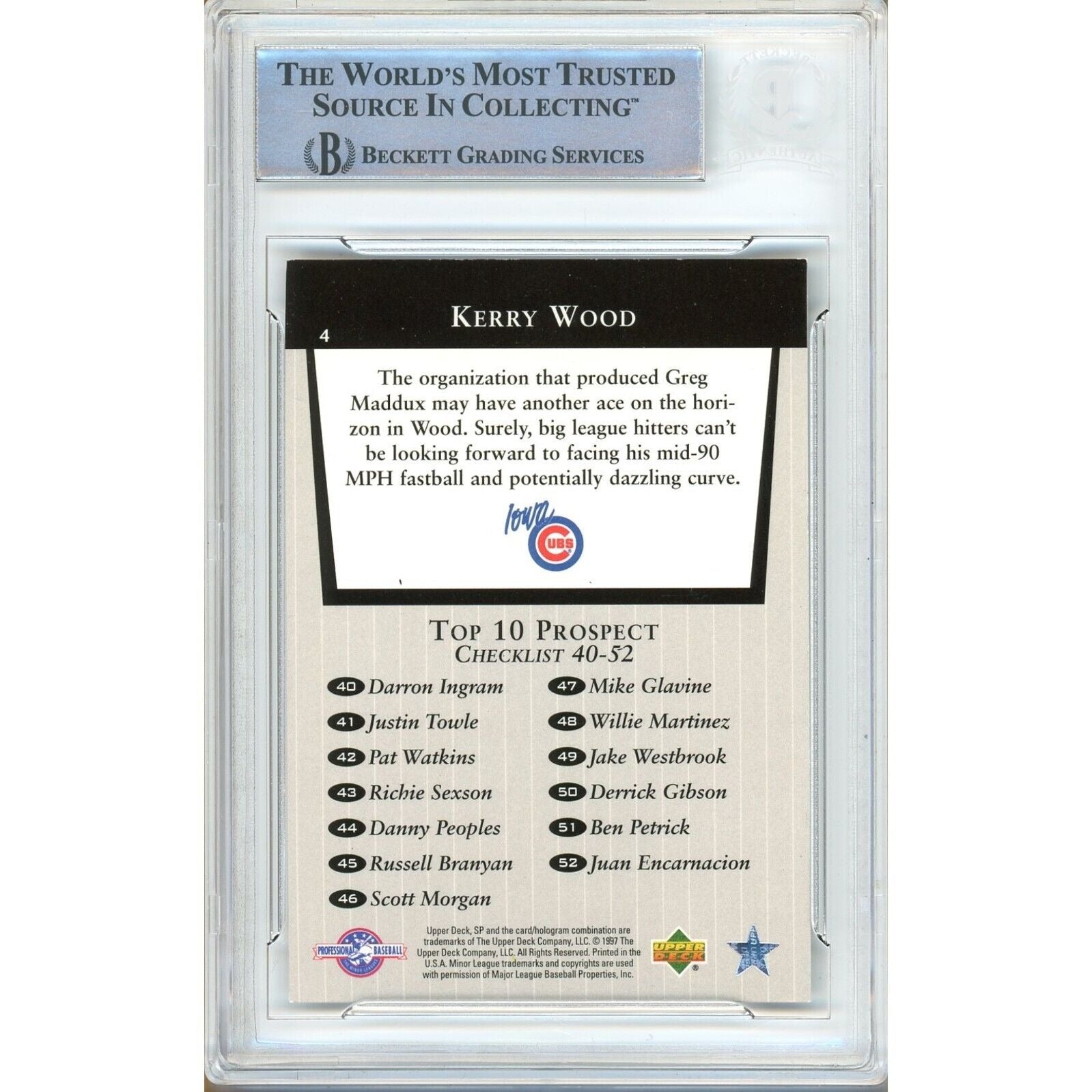 Kerry Wood Upper Deck Signed Trading Card Beckett BAS