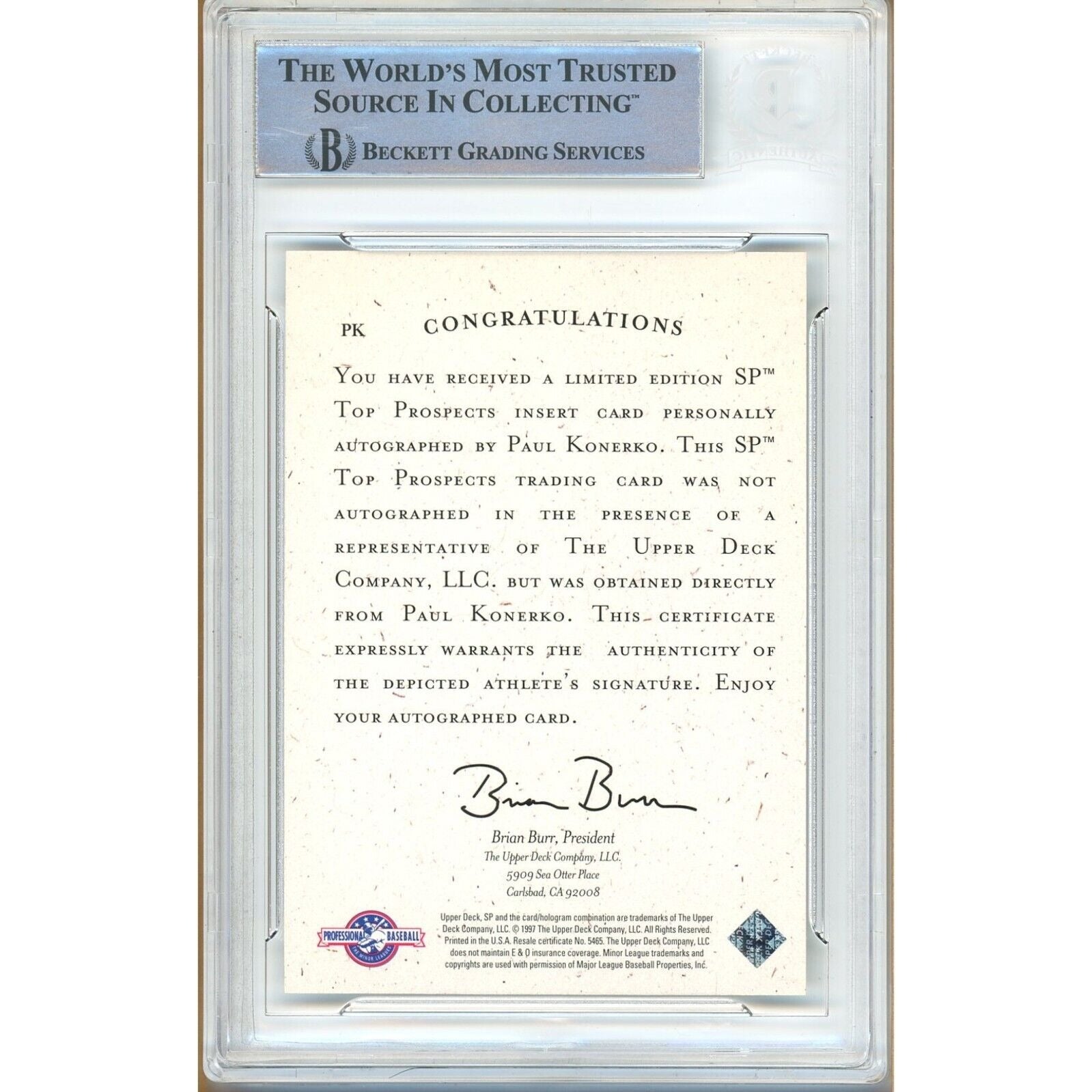 Paul Konerko La Dodgers signed trading card – signature close-up – Beckett COA