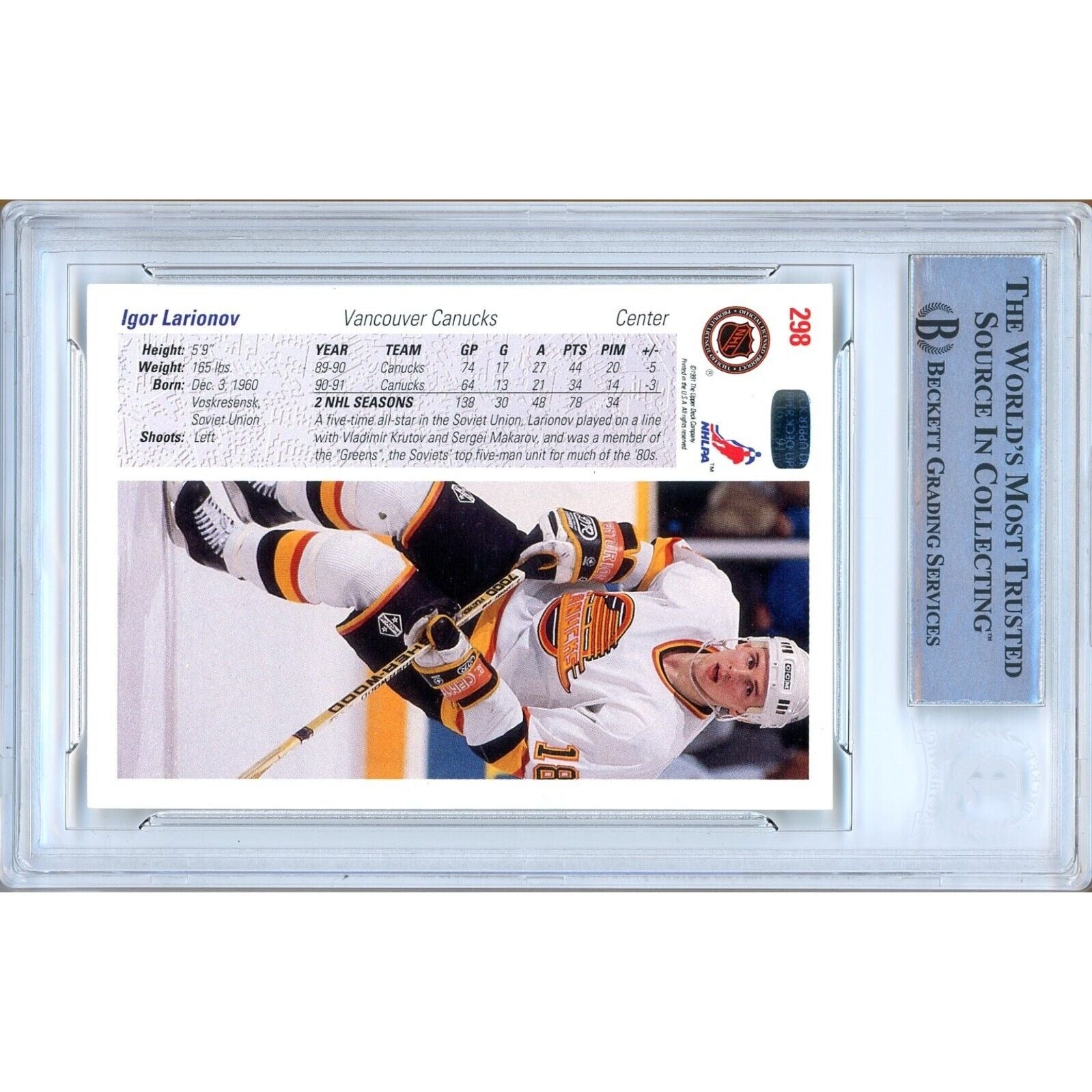 Igor Larionov Vancouver Canucks signed trading card – signature close-up – Beckett COA