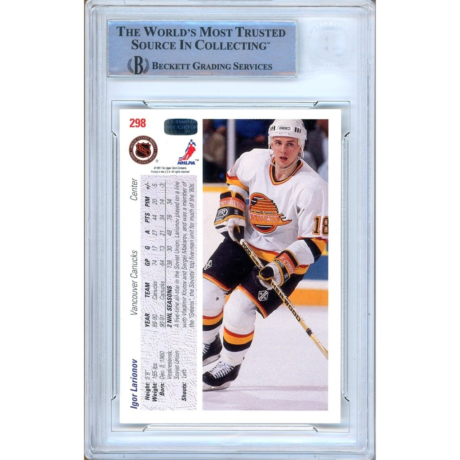 Igor Larionov Vancouver Canucks auto trading card – authentication sticker – Beckett COA