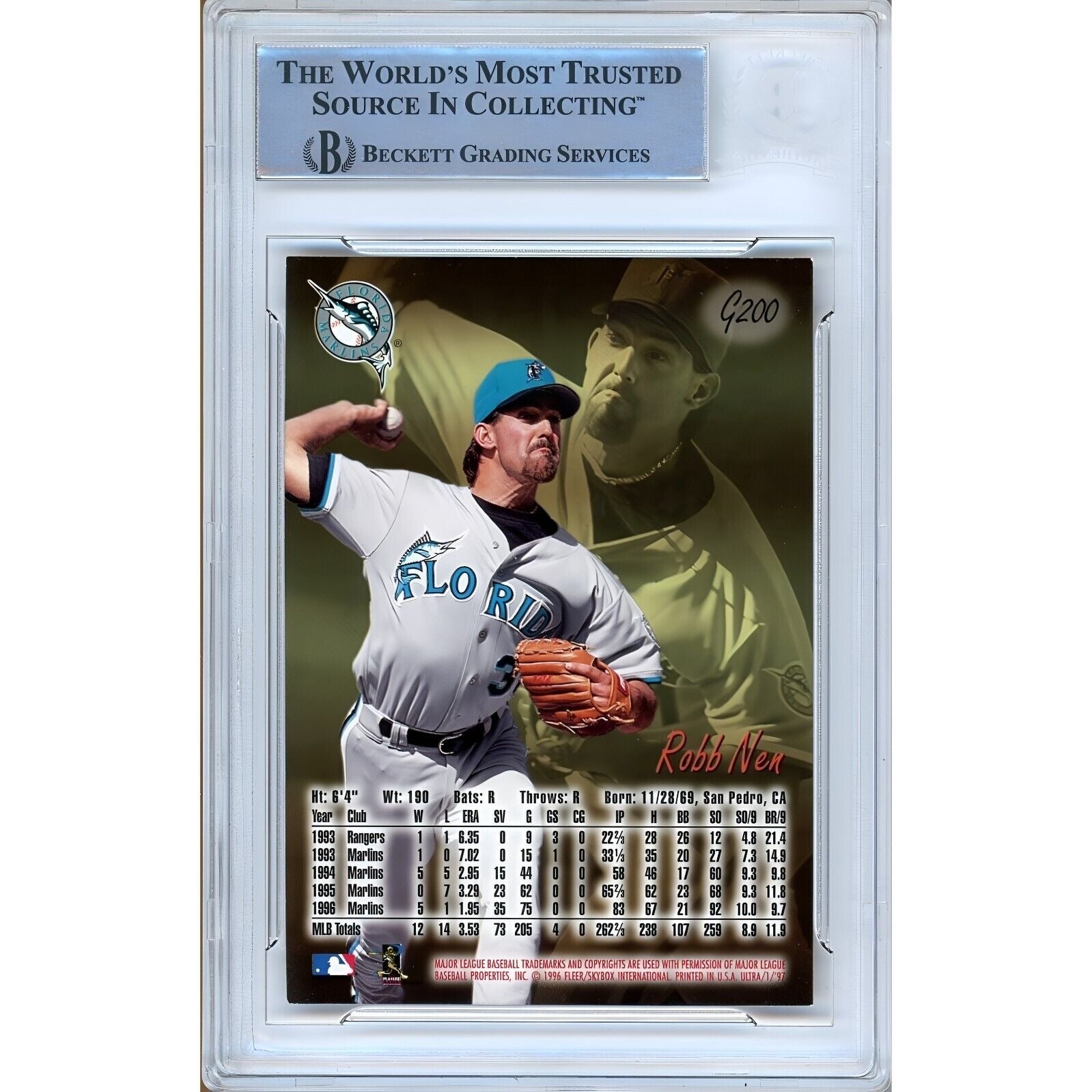 Robb Nen Florida Marlins signed trading card – signature close-up – Beckett COA