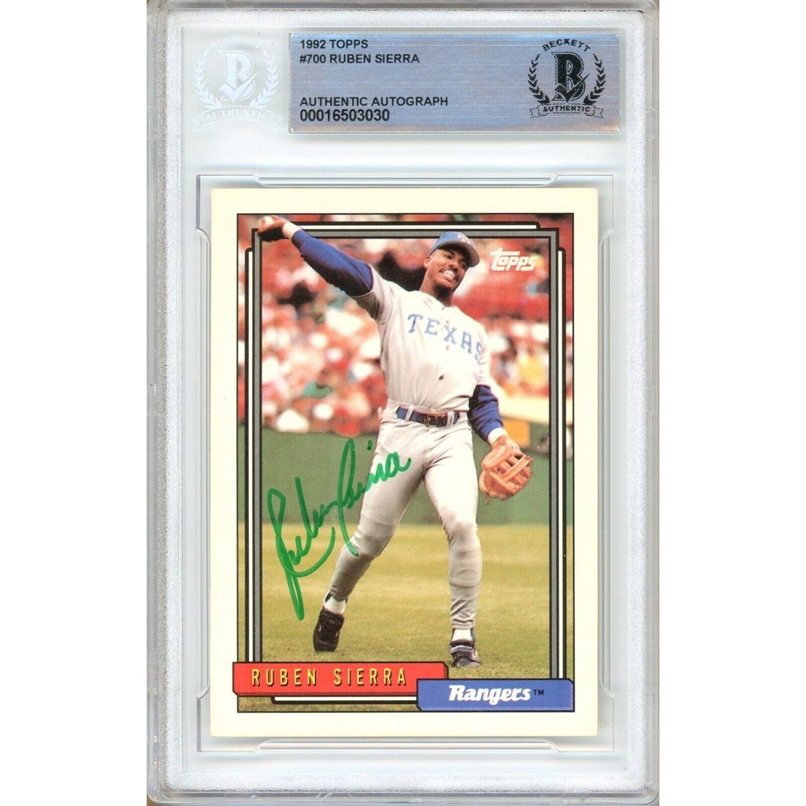Ruben Sierra Texas Rangers autographed trading card – full view – Beckett COA