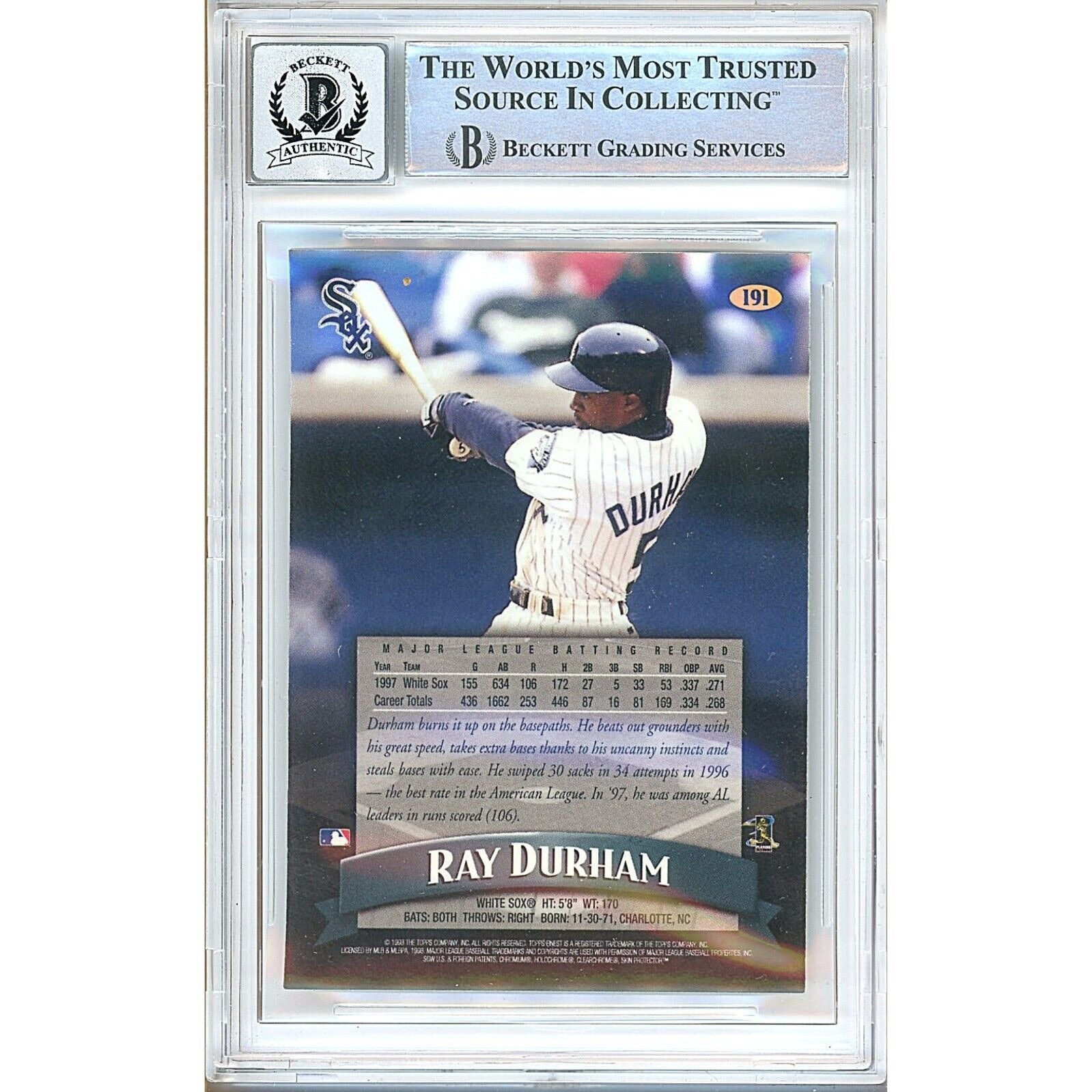 Ray Durham Chicago White Sox signed trading card – signature close-up – Beckett COA