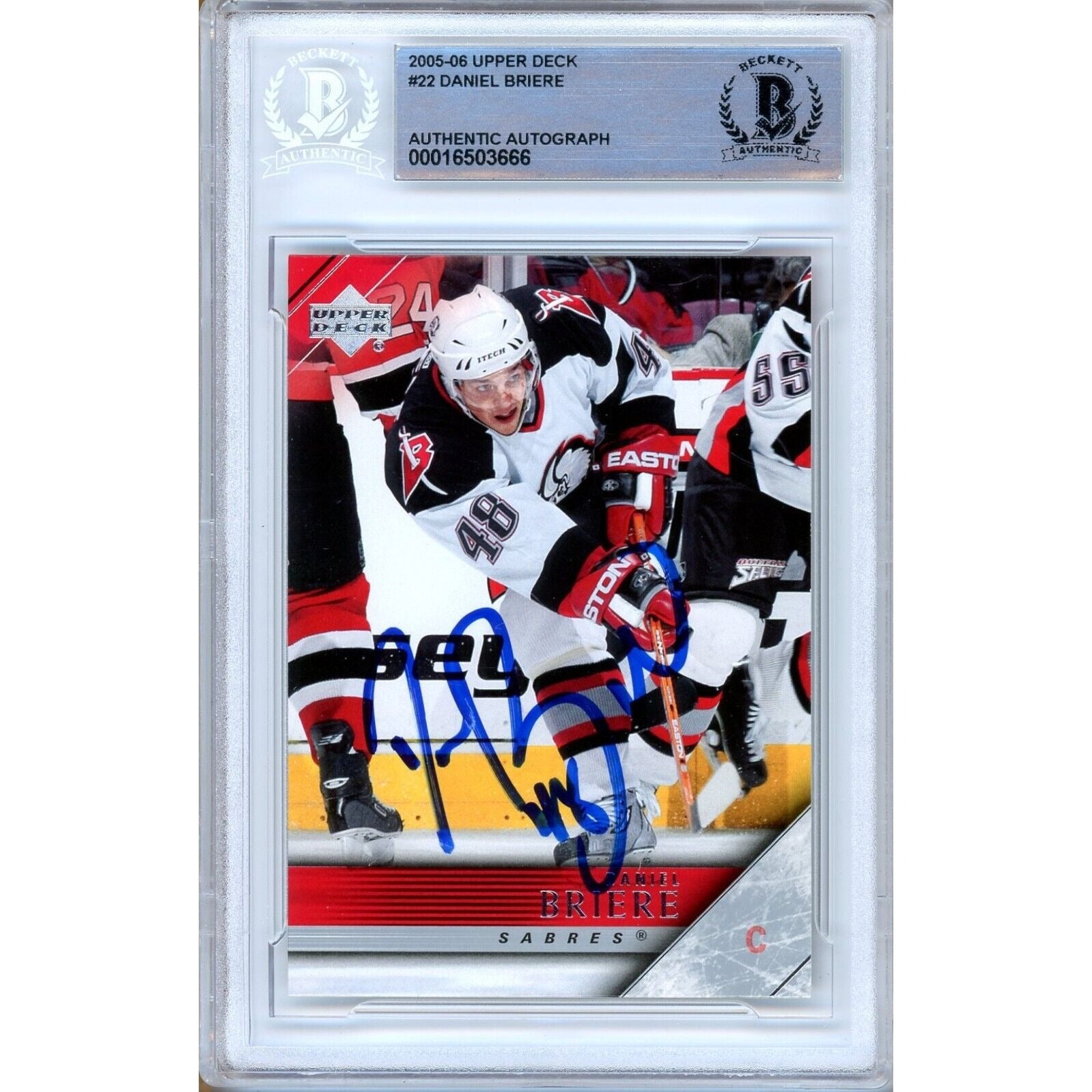 2005 Upper Deck #22 Daniel Briere Buffalo Sabres Autographed Trading Card – Beckett BAS