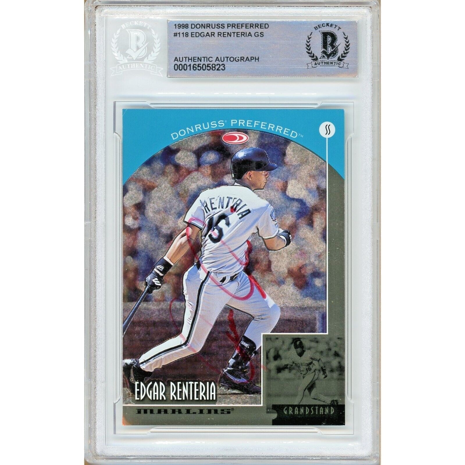 1998 Donruss #118 Edgar Renteria Miami Marlins Autographed Trading Card – Beckett BAS