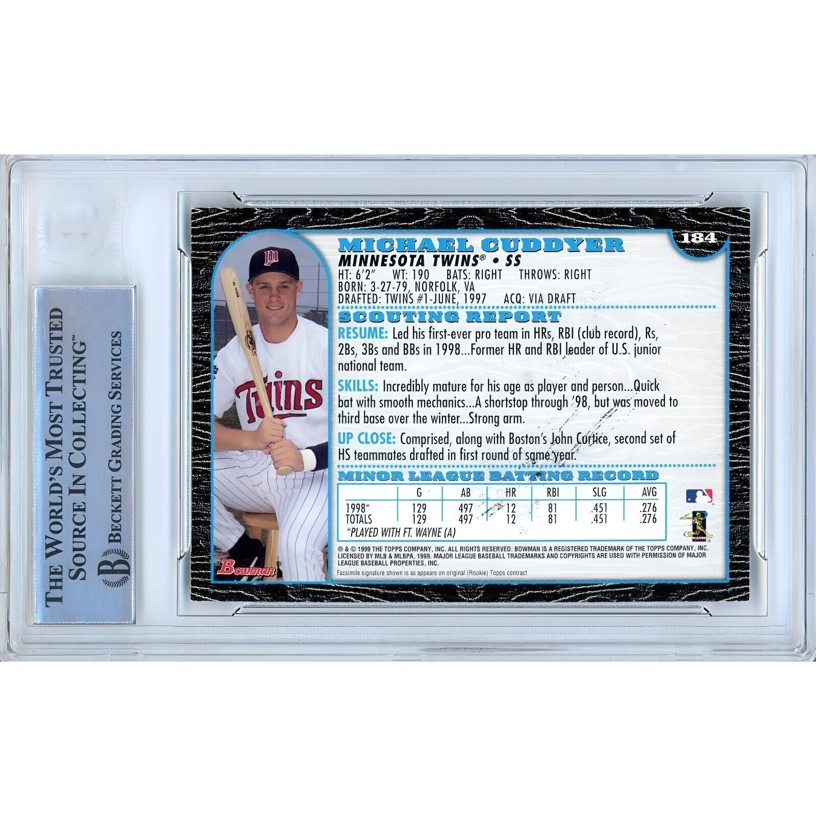Michael Cuddyer Minnesota Twins signed trading card – signature close-up – Beckett COA