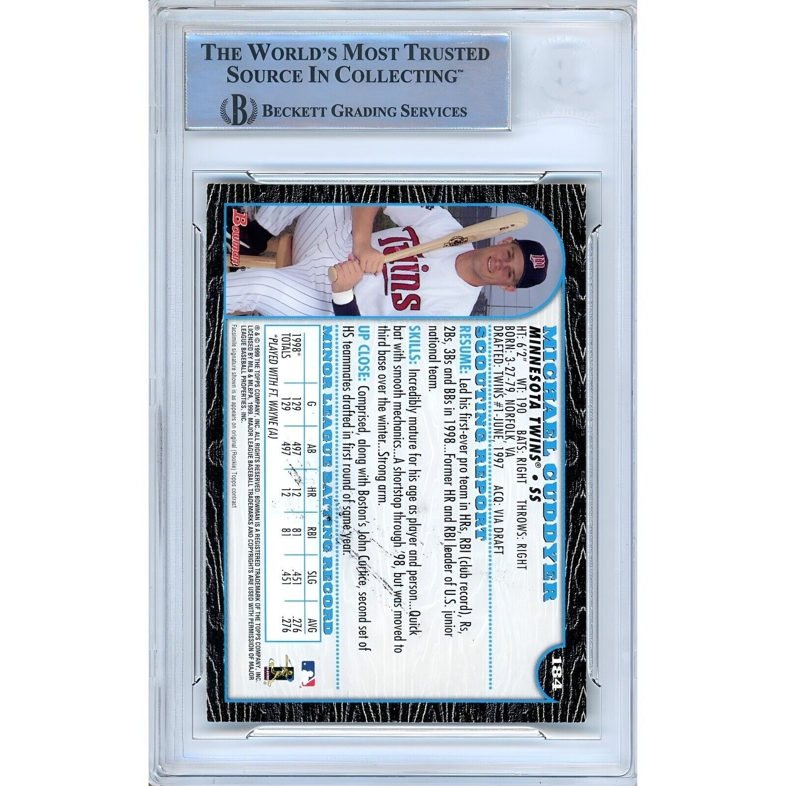 Michael Cuddyer Minnesota Twins auto trading card – authentication sticker – Beckett COA