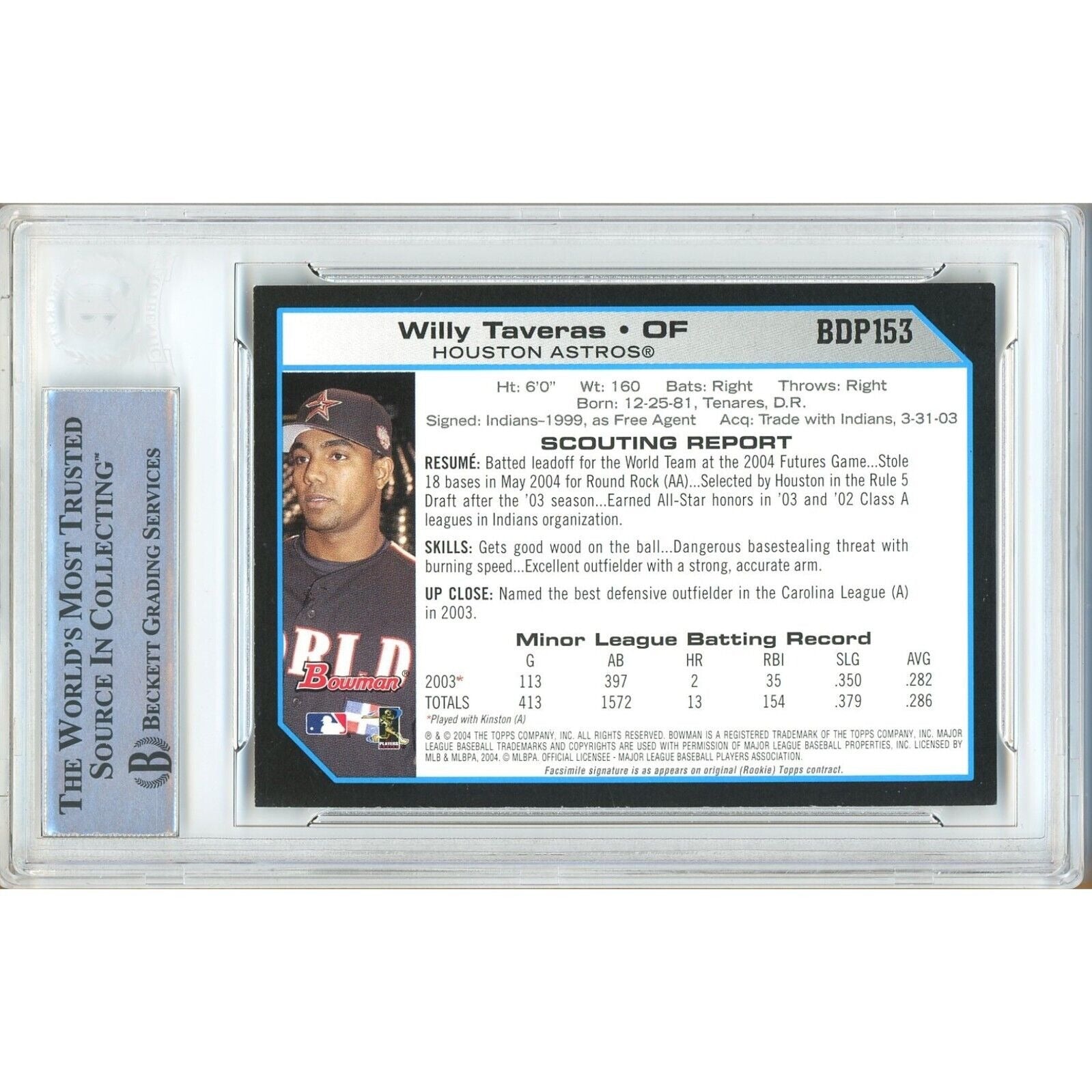 Willy Taveras Houston Astros signed trading card – signature close-up – Beckett COA