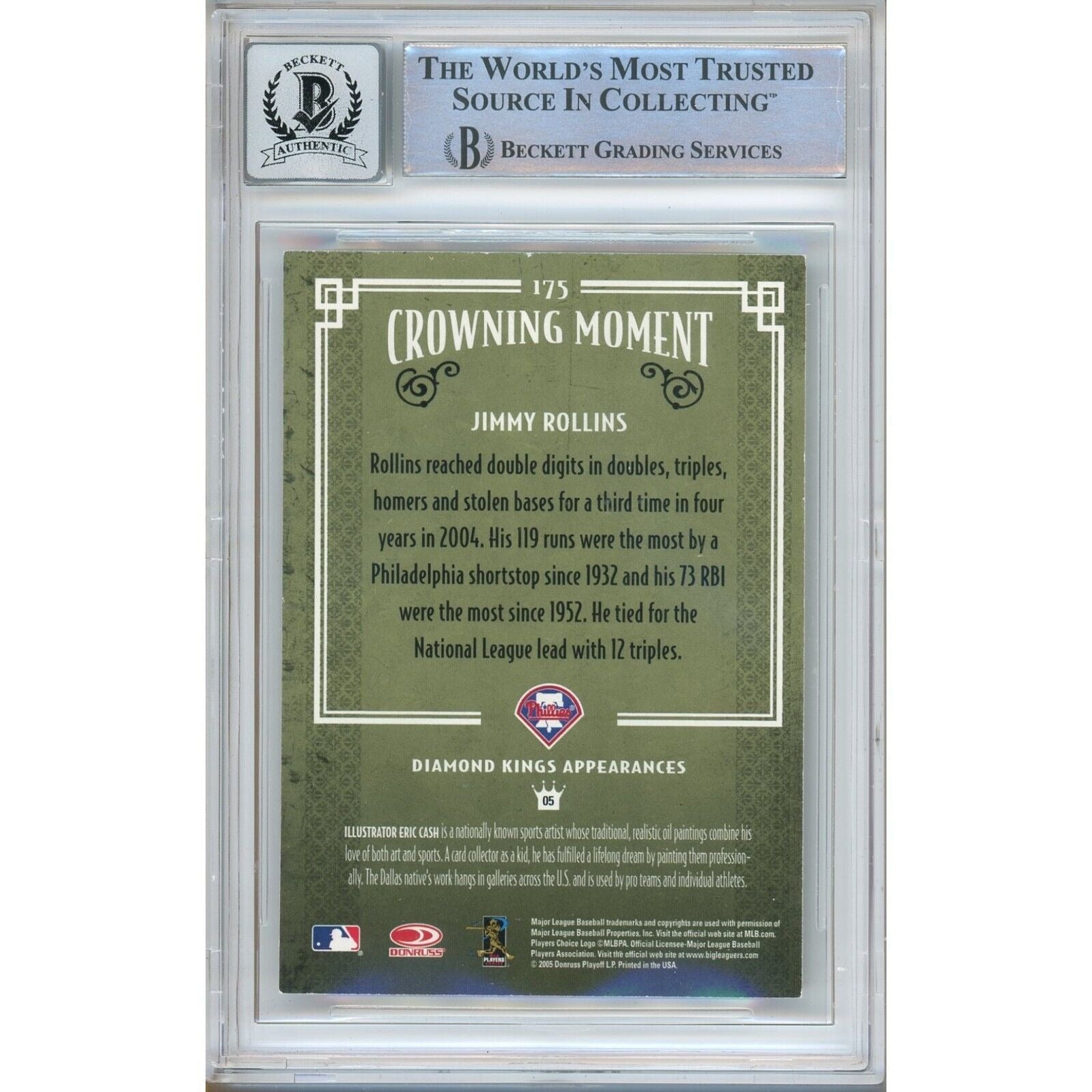 Jimmy Rollins Phillies Autographed Trading Signed Card Beckett BGS