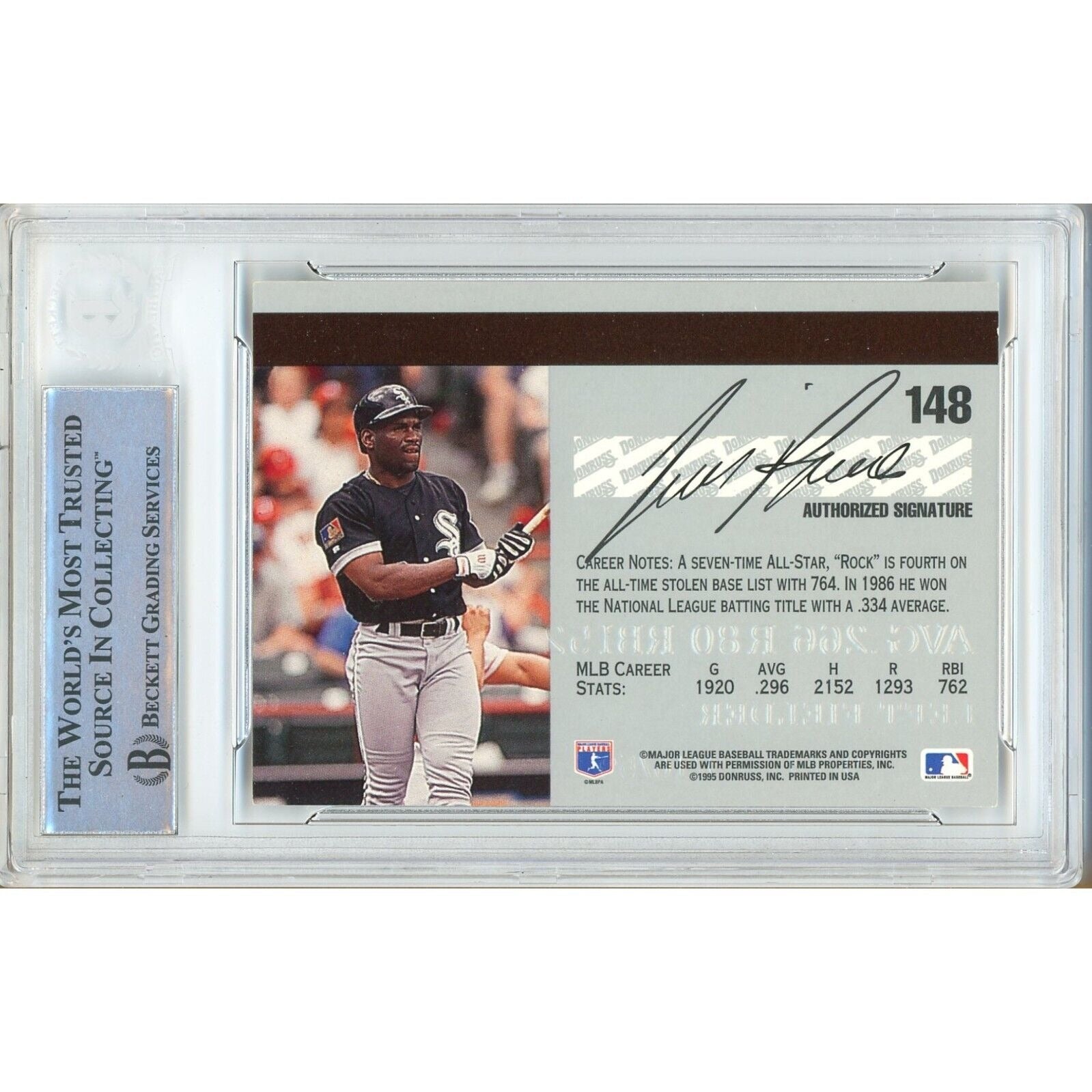 Tim Raines Chicago White Sox auto trading card – authentication sticker – Beckett COA