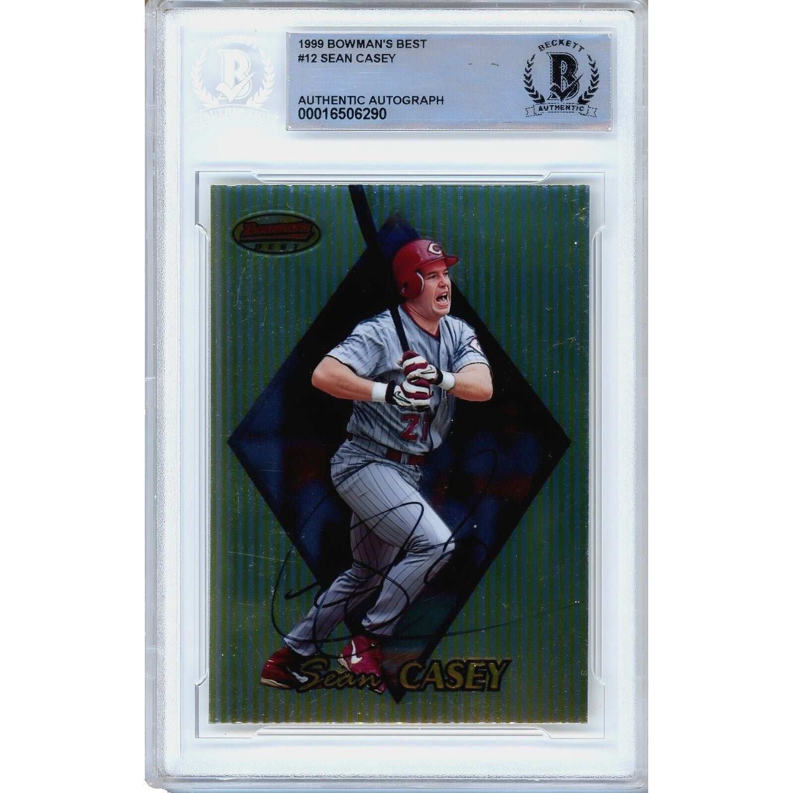 Sean Casey Cincinnati Reds autographed trading card – full view – Beckett COA