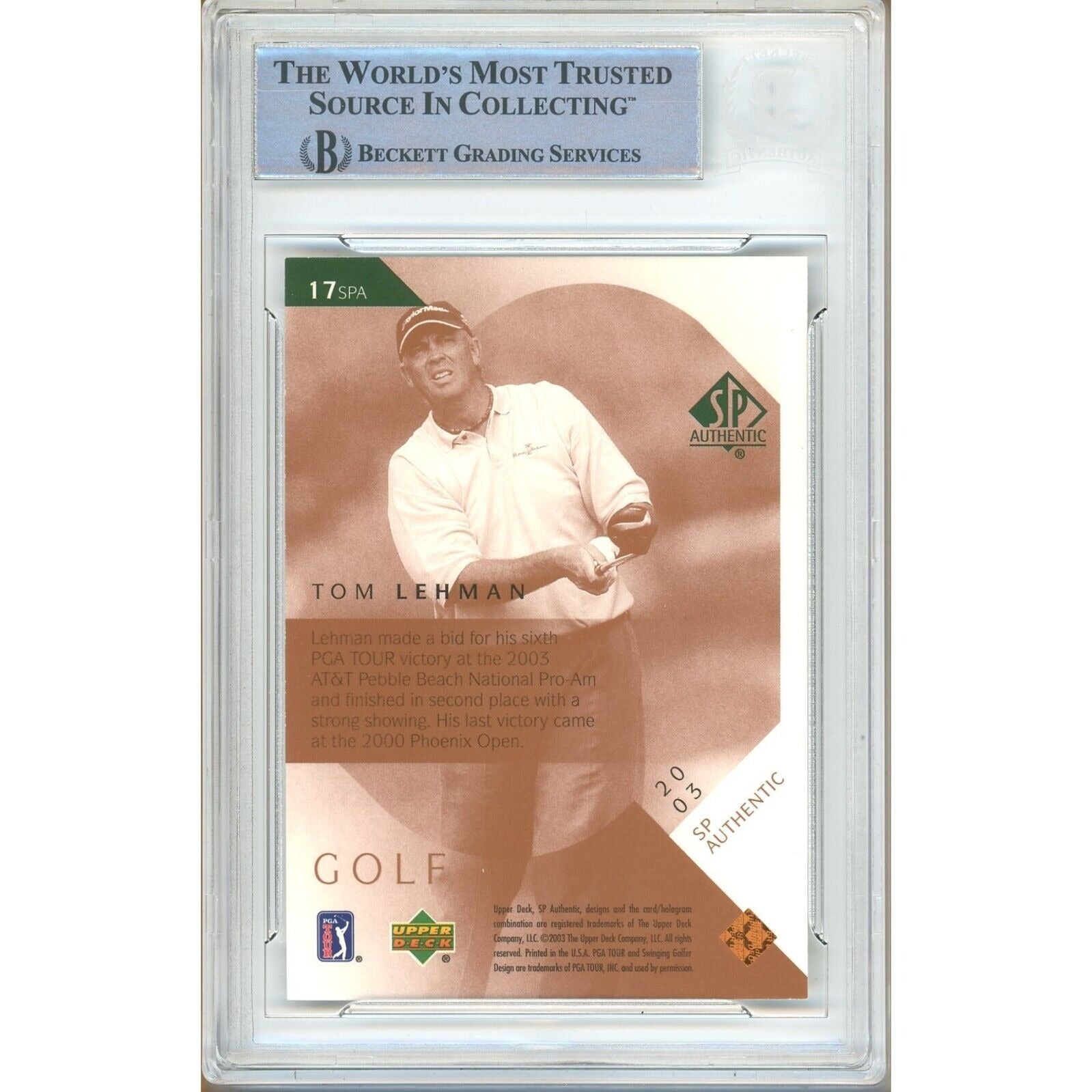 Tom Lehman signed trading card – signature close-up – Beckett COA