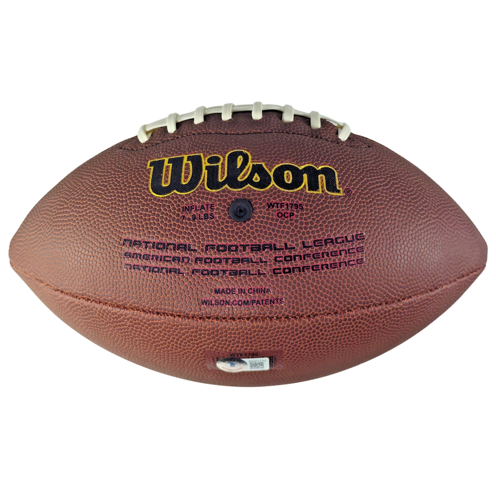 Denzel Perryman signed football – signature close-up – Beckett COA