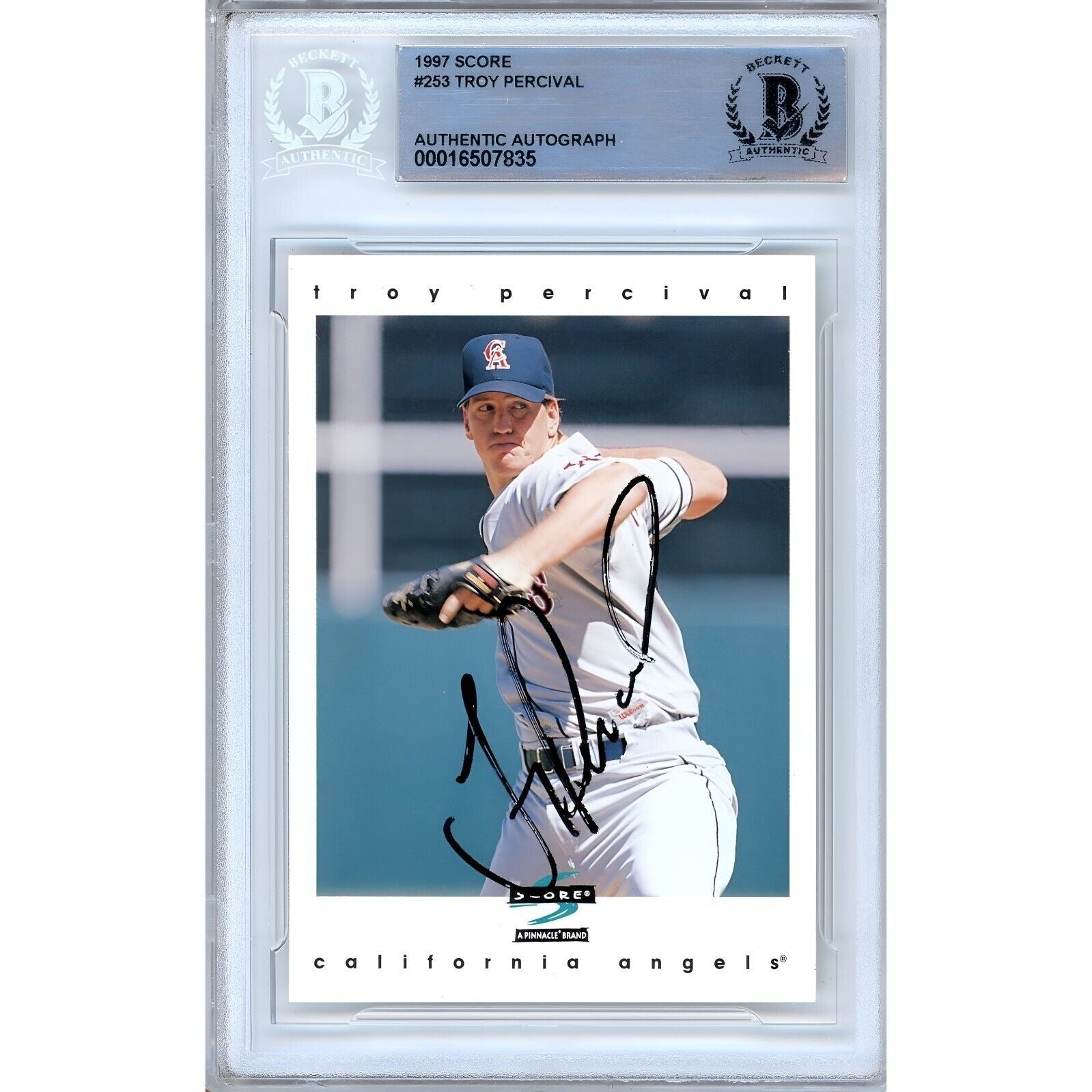 Troy Percival Anaheim Angels autographed trading card – full view – Beckett COA