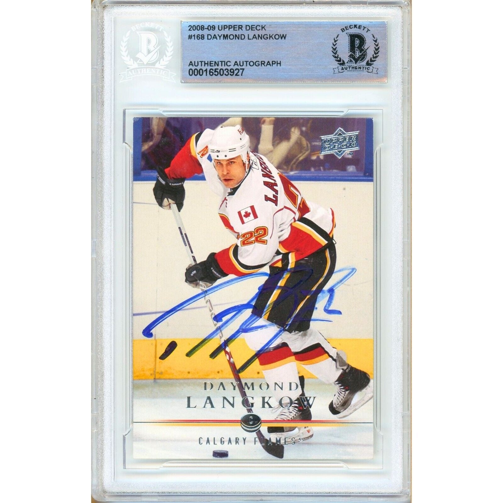 2008 #168 Daymond Langkow Calgary Flames Autographed Trading Card – Beckett BAS