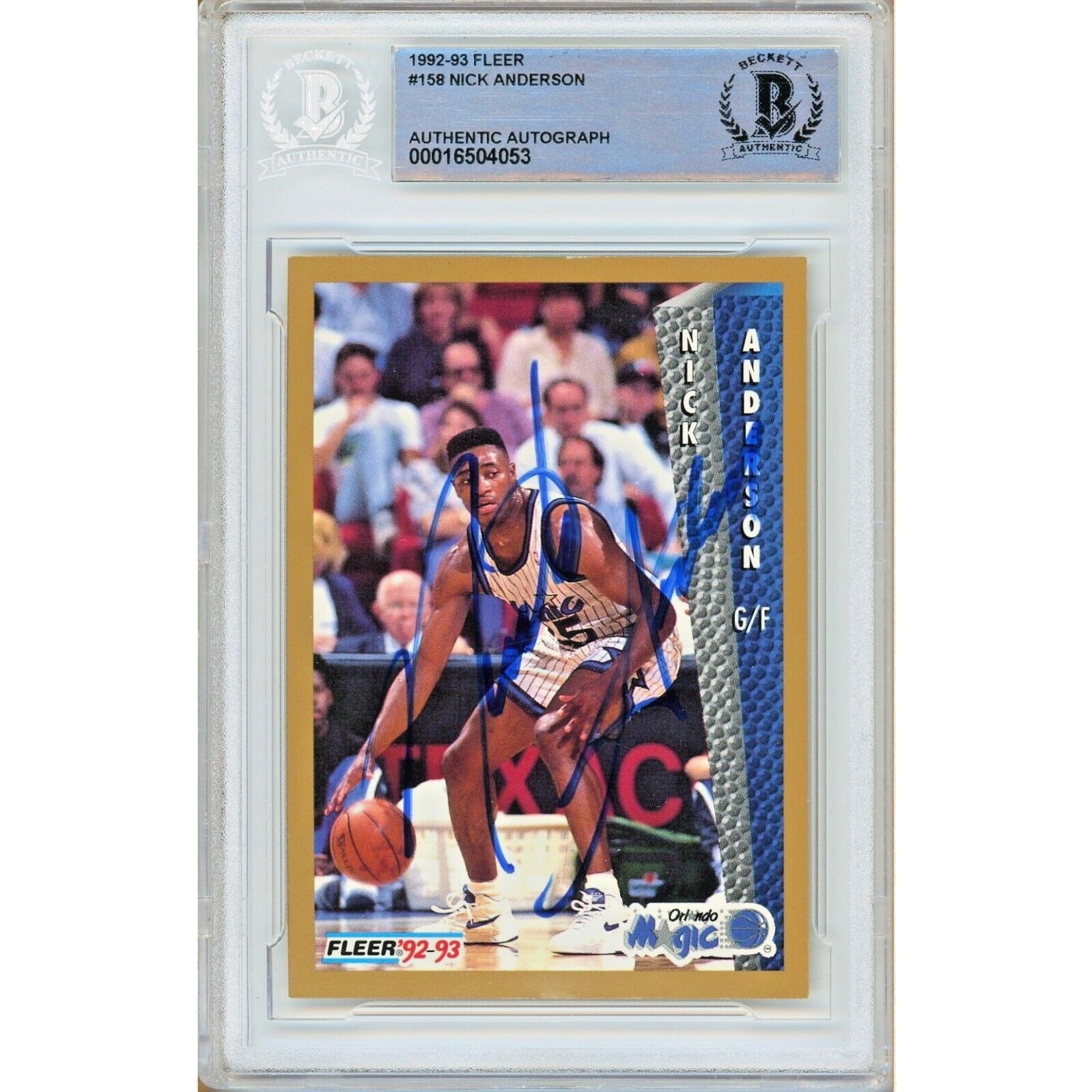 Nick Anderson Orlando Magic autographed trading card – full view – Beckett COA
