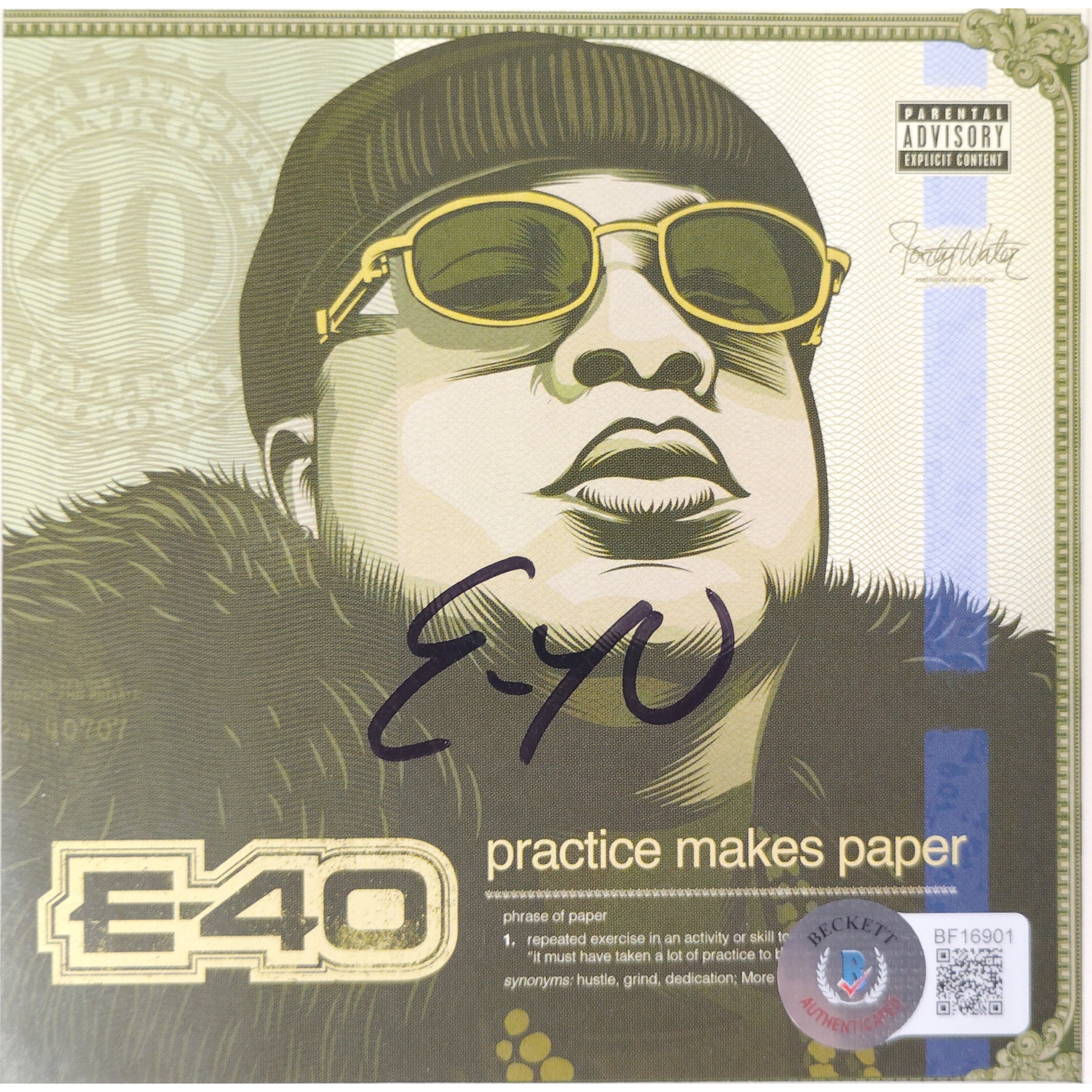 E-40 auto microphone – authentication sticker – Beckett COA