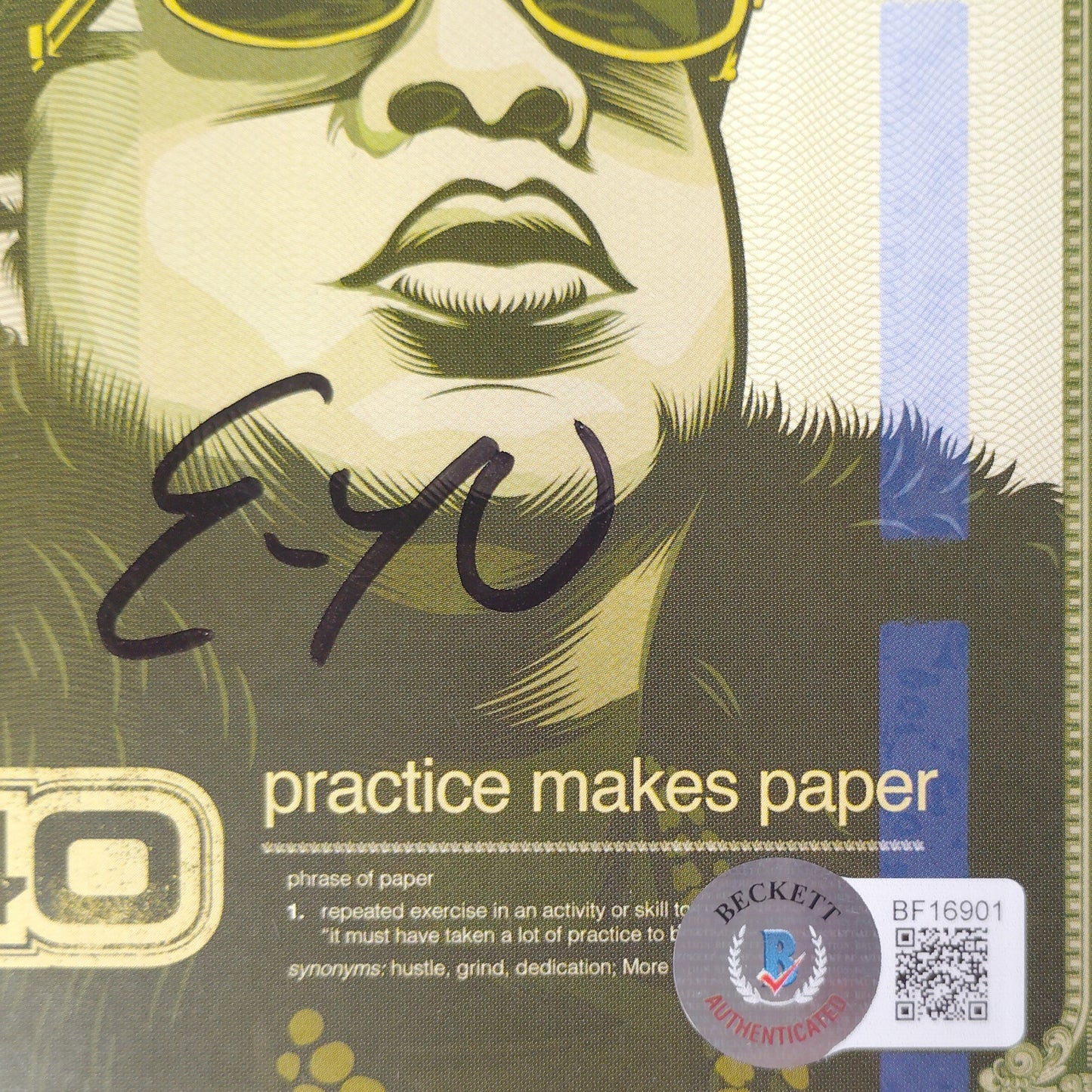 E-40 signed microphone – signature close-up – Beckett COA