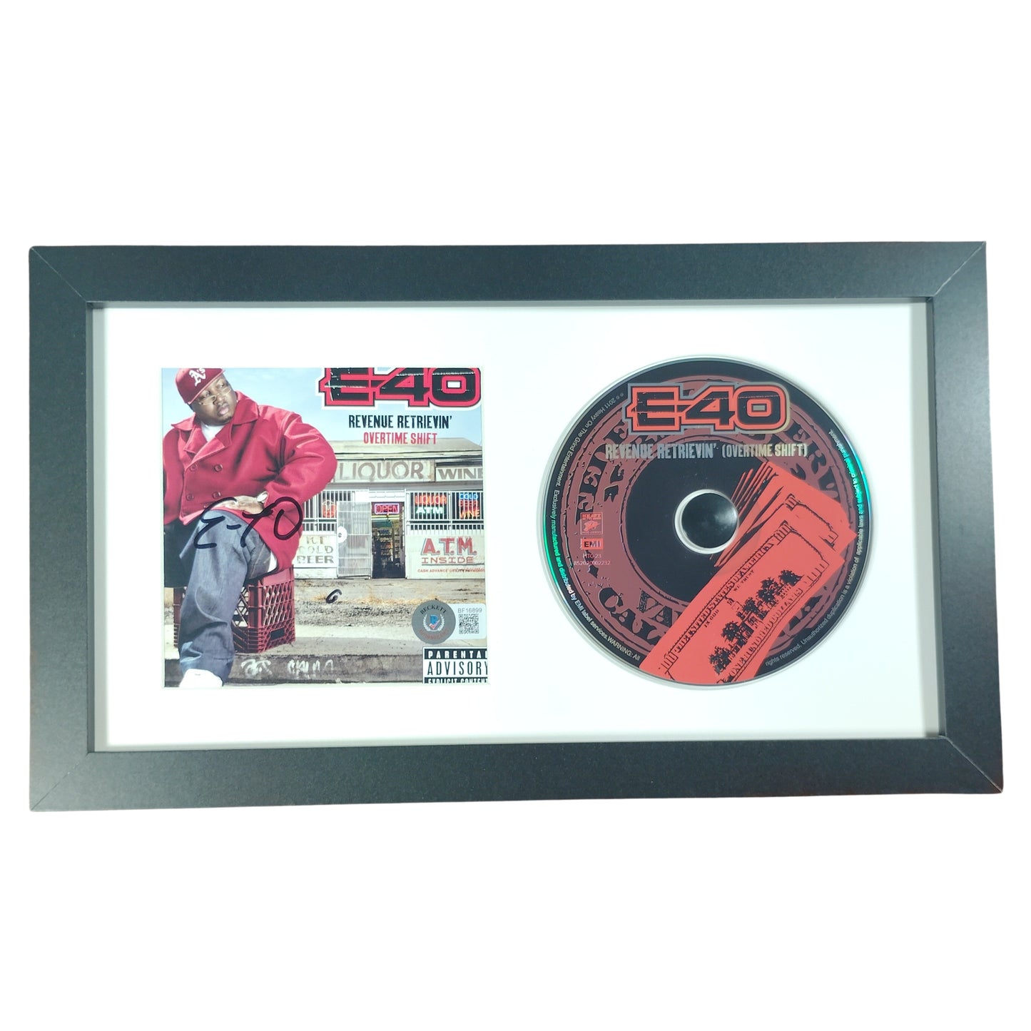 Music- Autographed- E-40 Signed Revenue Retrievin' Overtime Shift CD Cover Framed and Matted Display Beckett Certified Authentic 101