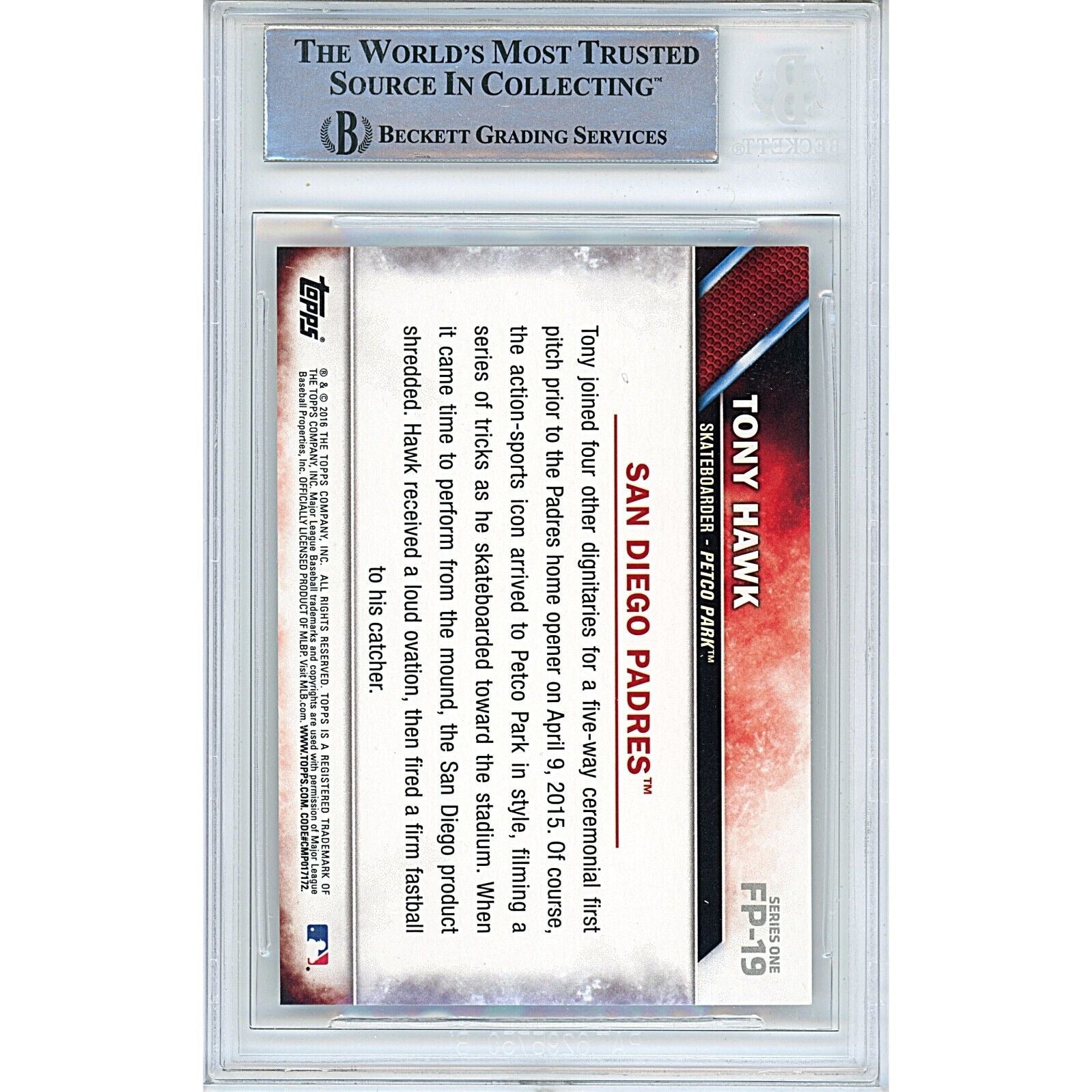 Tony Hawk auto trading card – authentication sticker – Beckett COA