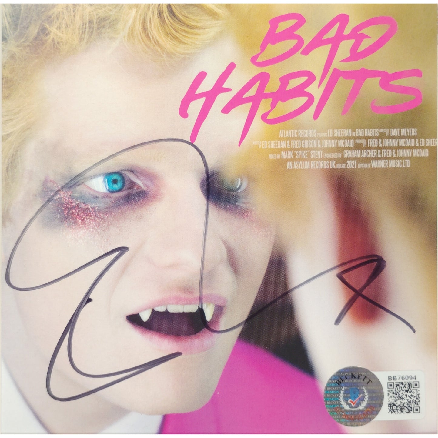 Music- Autographed- Ed Sheeran Signed Bad Habits CD Framed and Matted Wall Display Beckett Certified 202