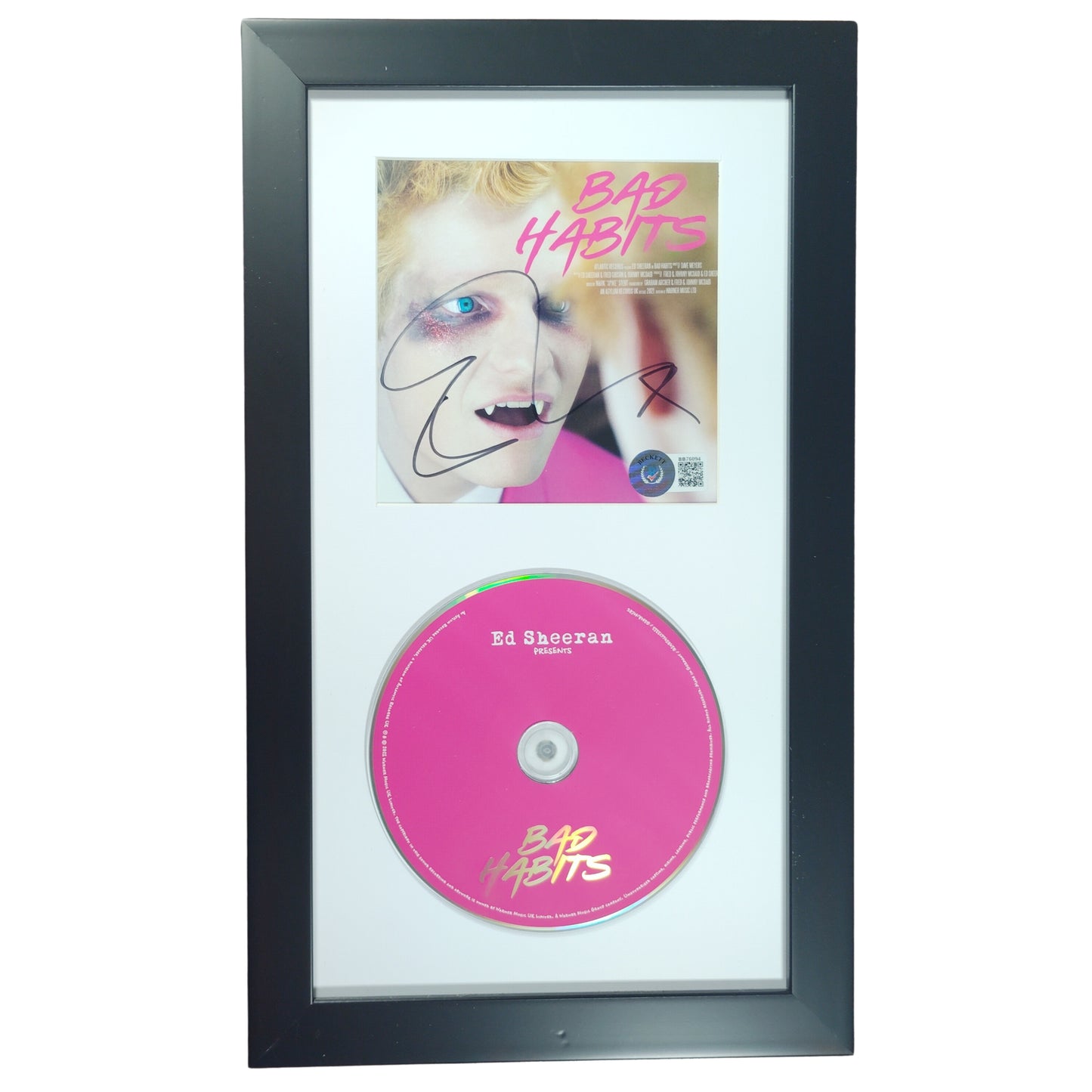 Music- Autographed- Ed Sheeran Signed Bad Habits CD Framed and Matted Wall Display Beckett Certified 201