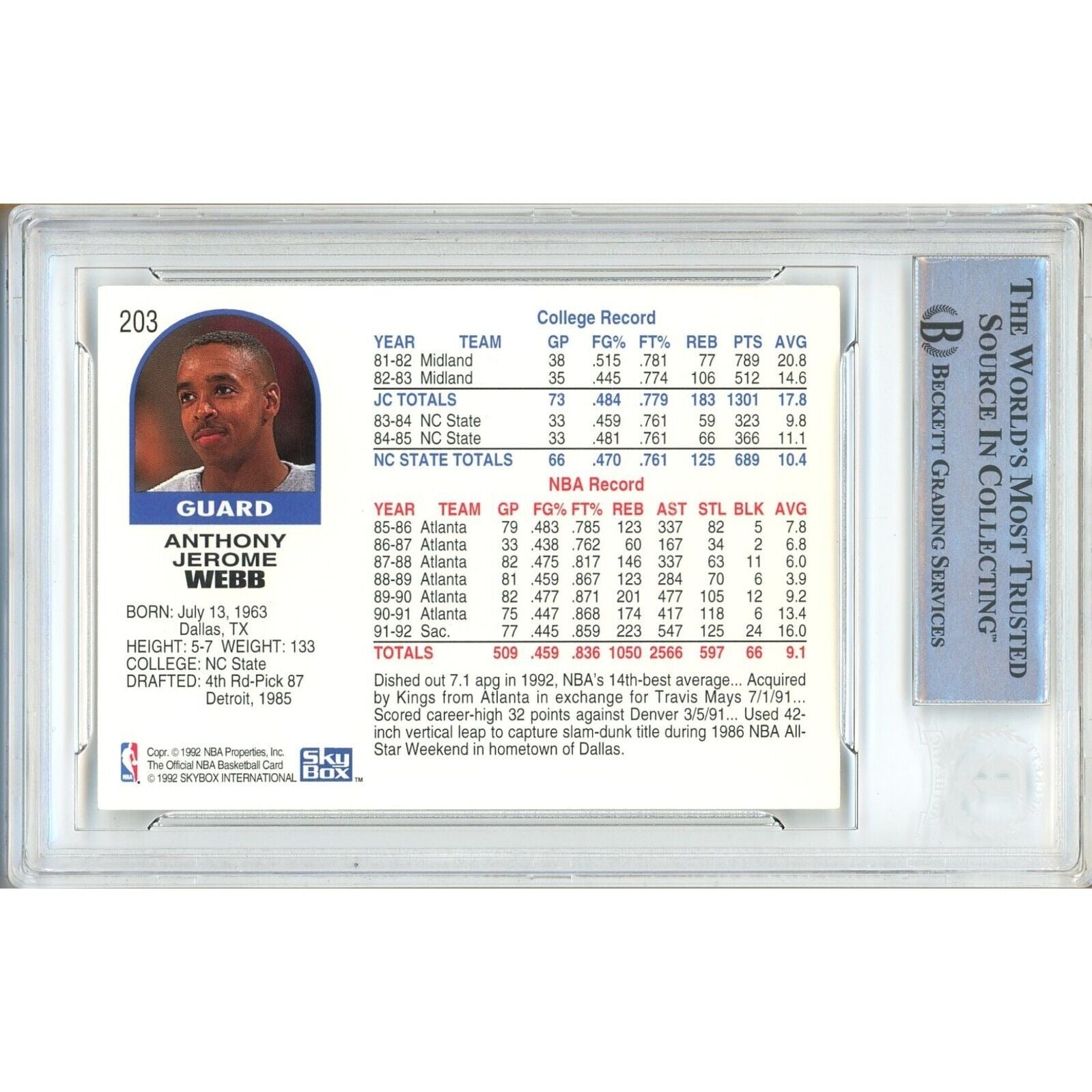 Spud Webb Sacramento Kings signed trading card – signature close-up – Beckett COA