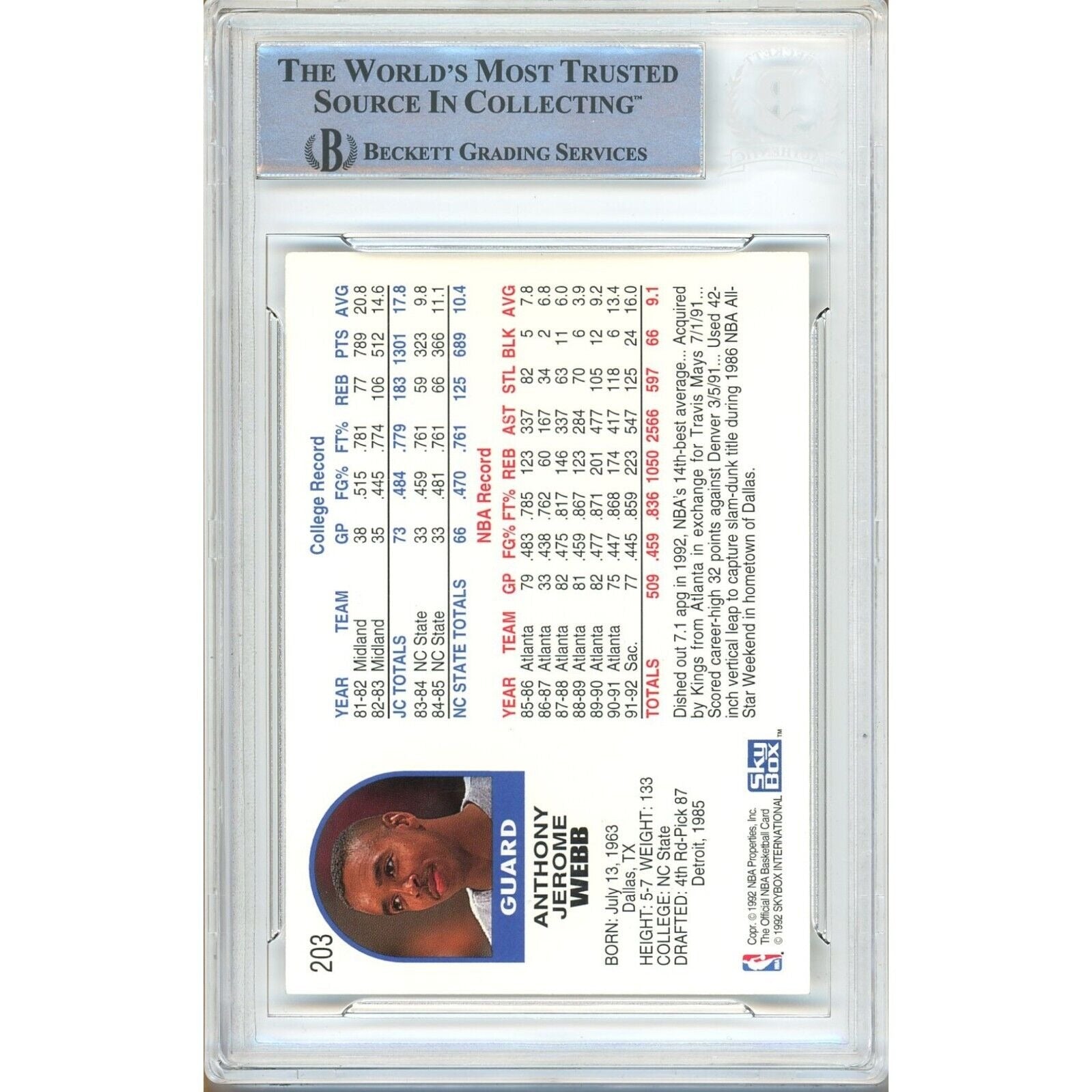 Spud Webb Sacramento Kings auto trading card – authentication sticker – Beckett COA