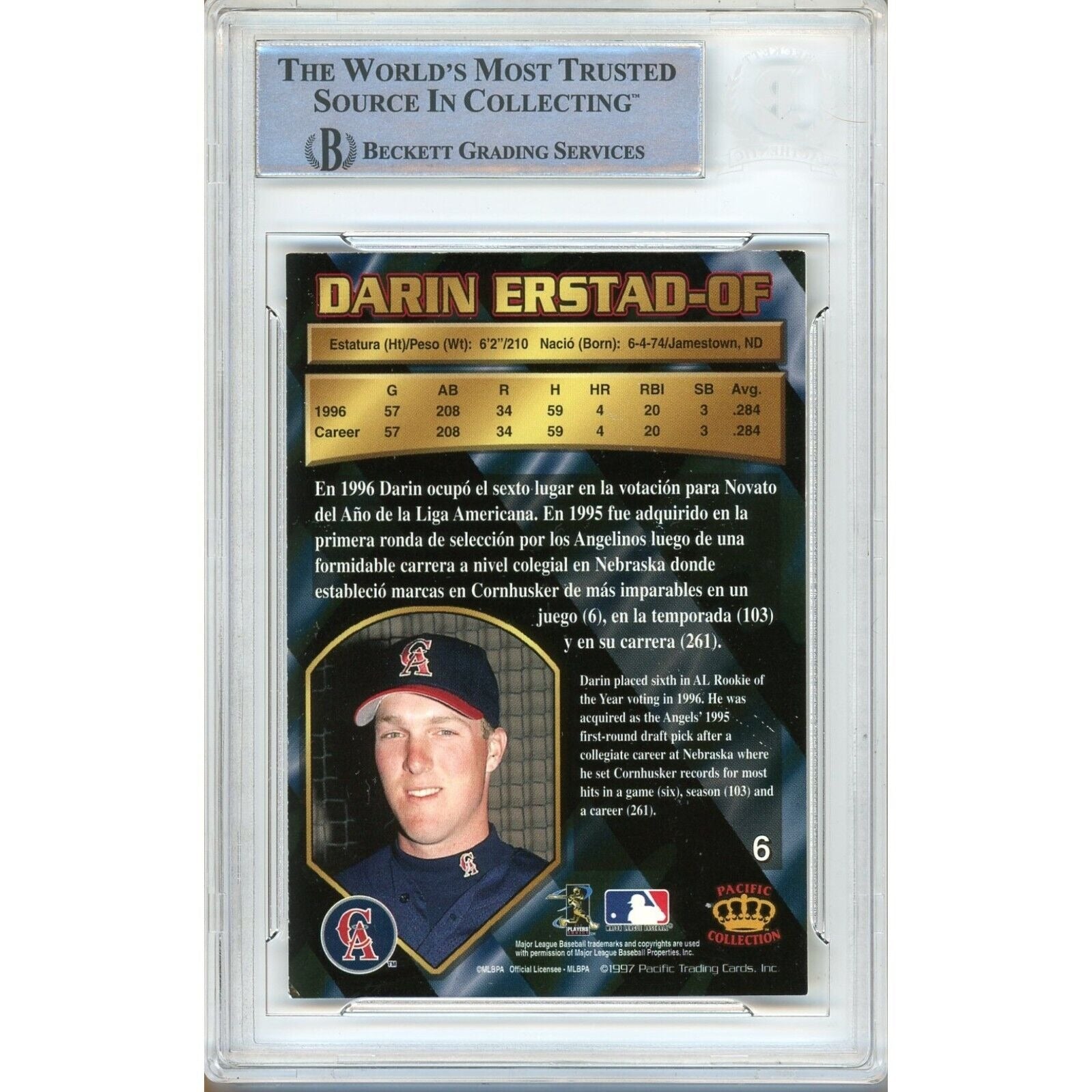 1997 #6 Darin Erstad Los Angeles Angels Autograph Trading Card – Beckett BAS