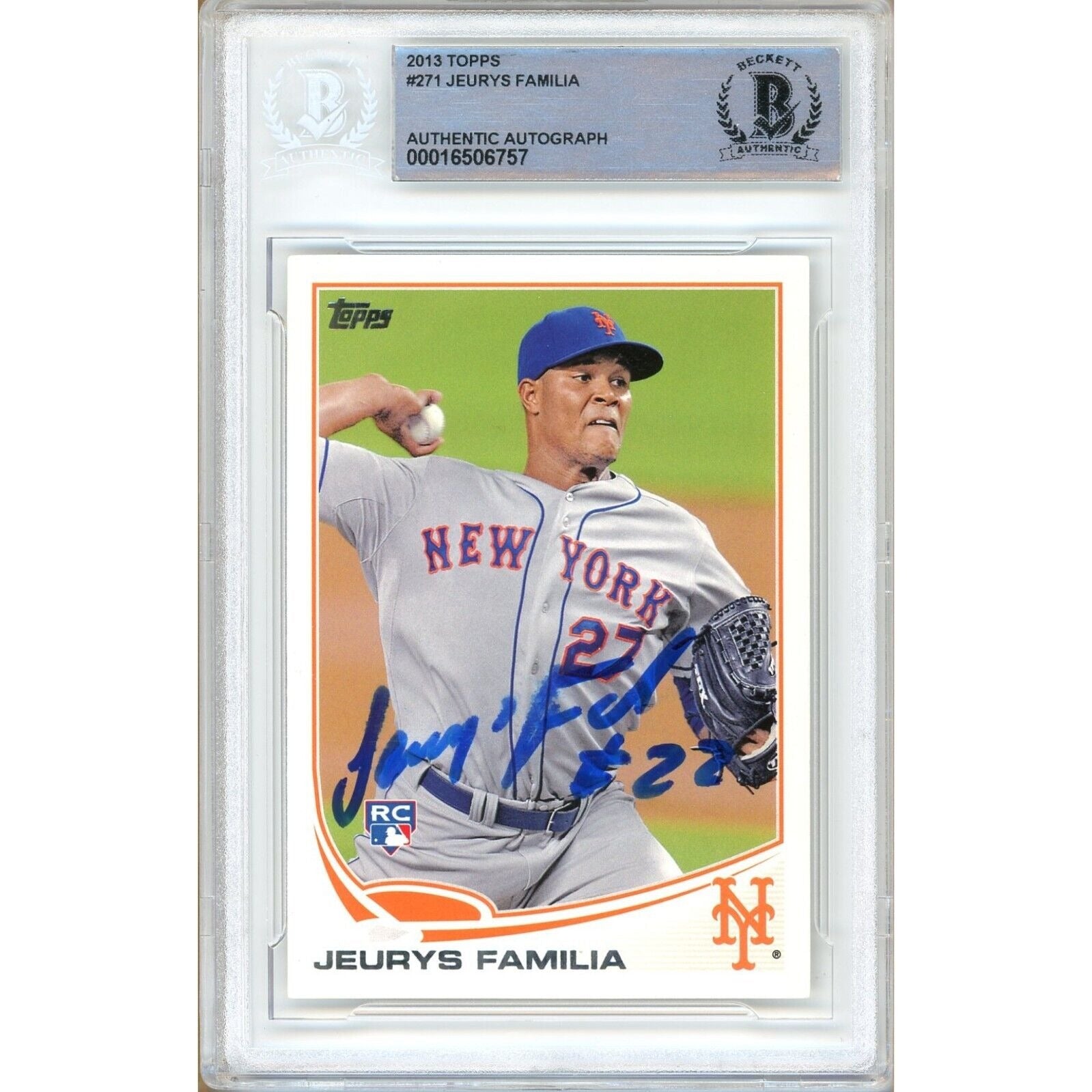 2013 Topps Jeurys Familia New York Mets Autographed Trading Card – Beckett BAS