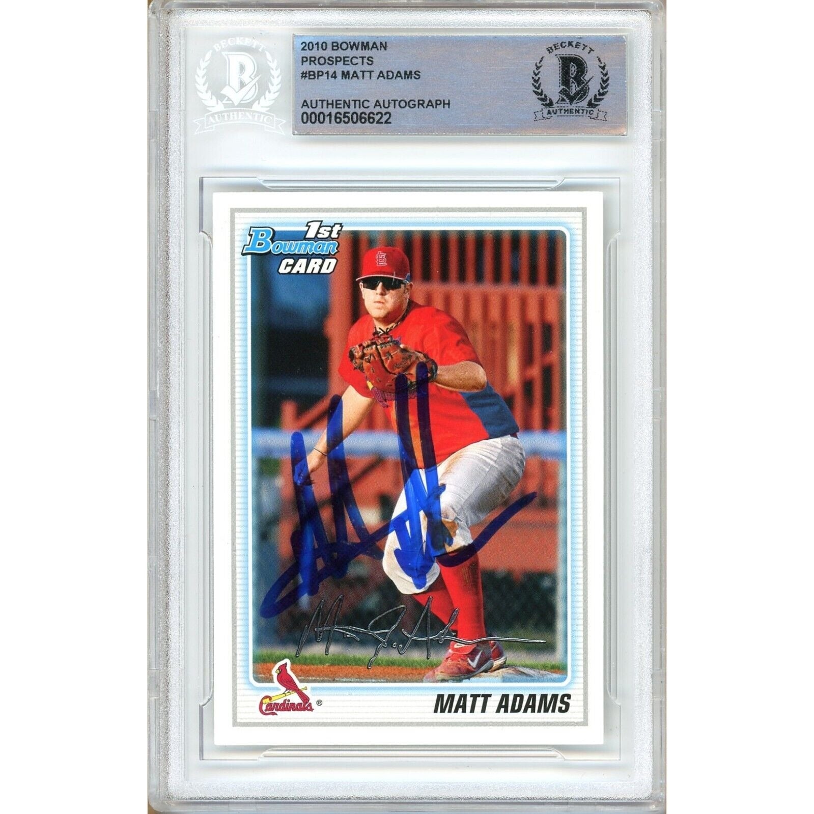 Matt Adams St Louis Cardinals autographed trading card – full view – Beckett COA