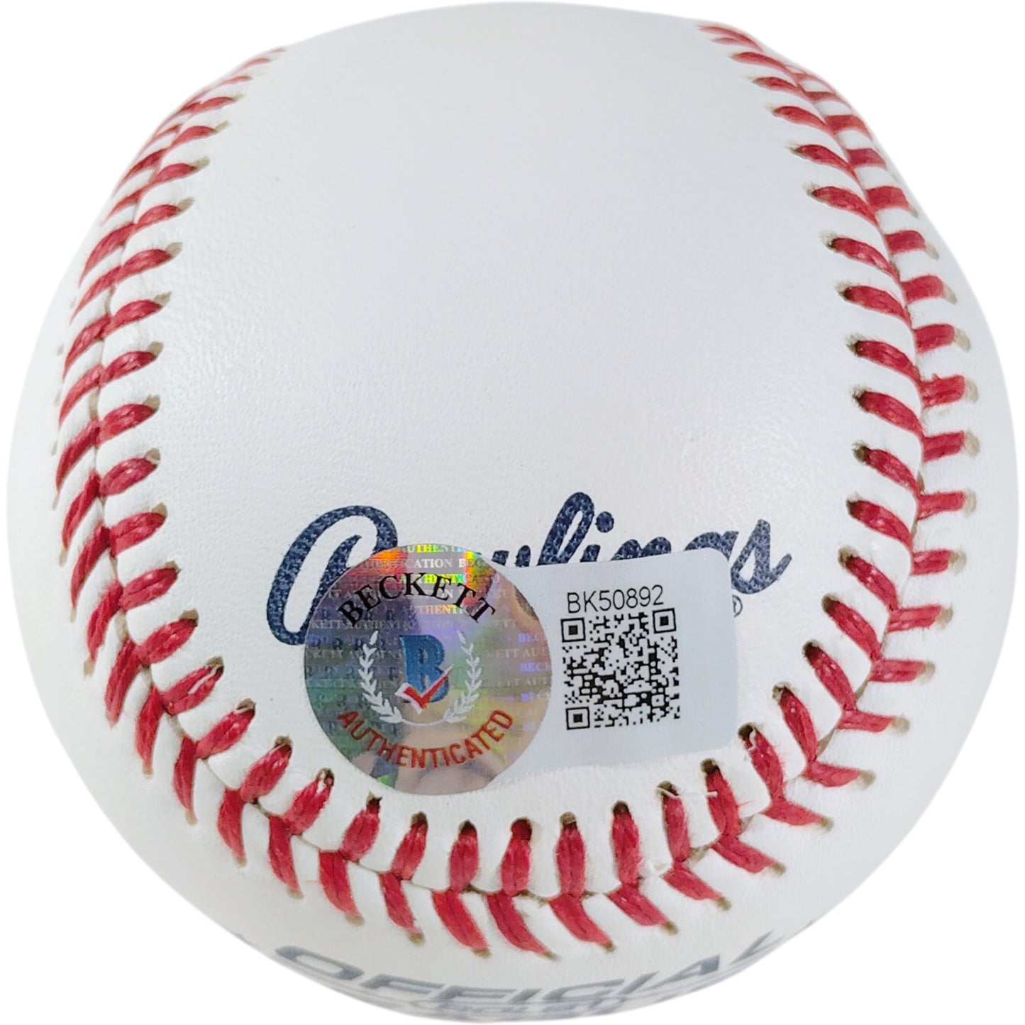 Evan Longoria signed baseball – Beckett QR Code COA close-up