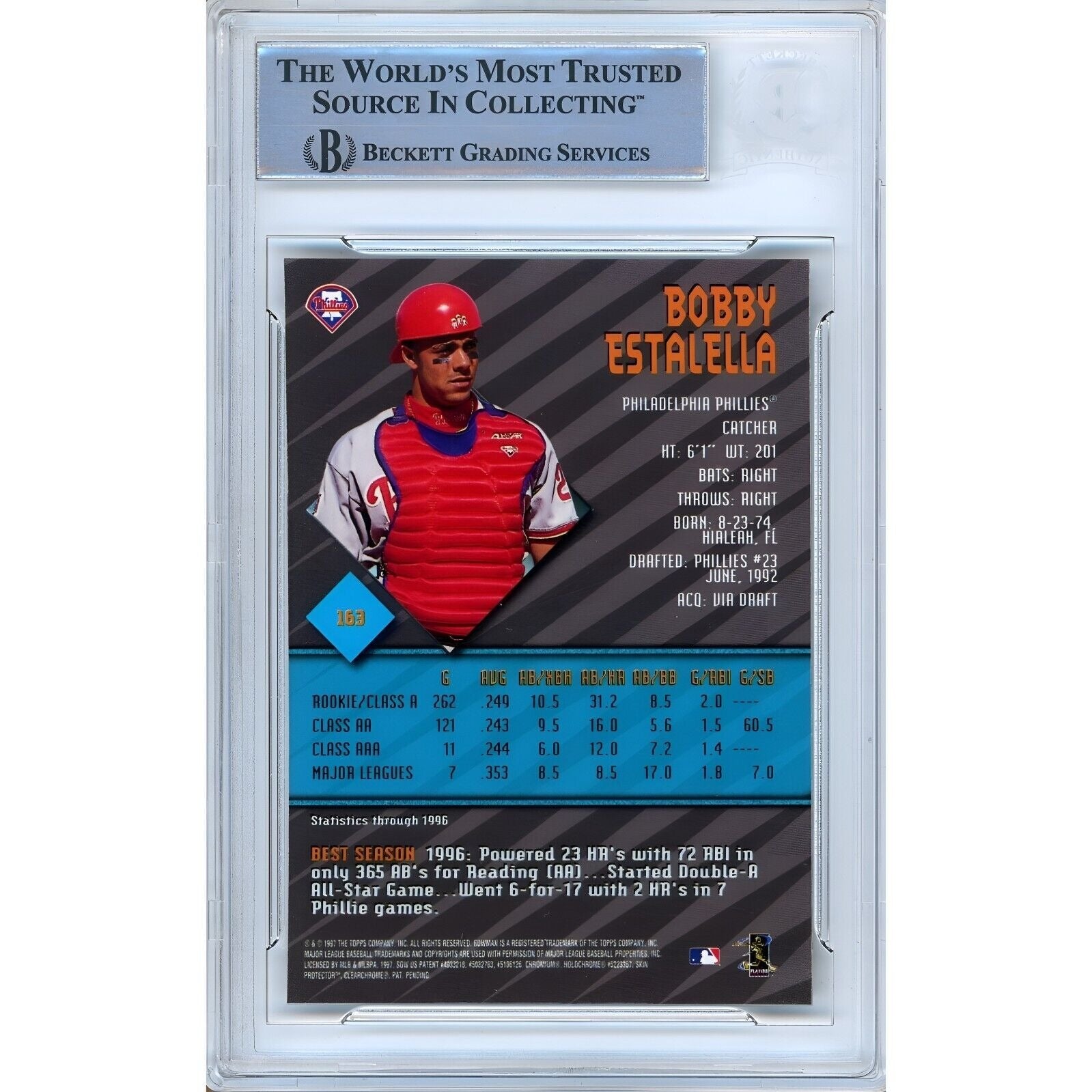 1997 Bowman #163 Bobby Estalella Phillies Signed Trading Card – Beckett BAS