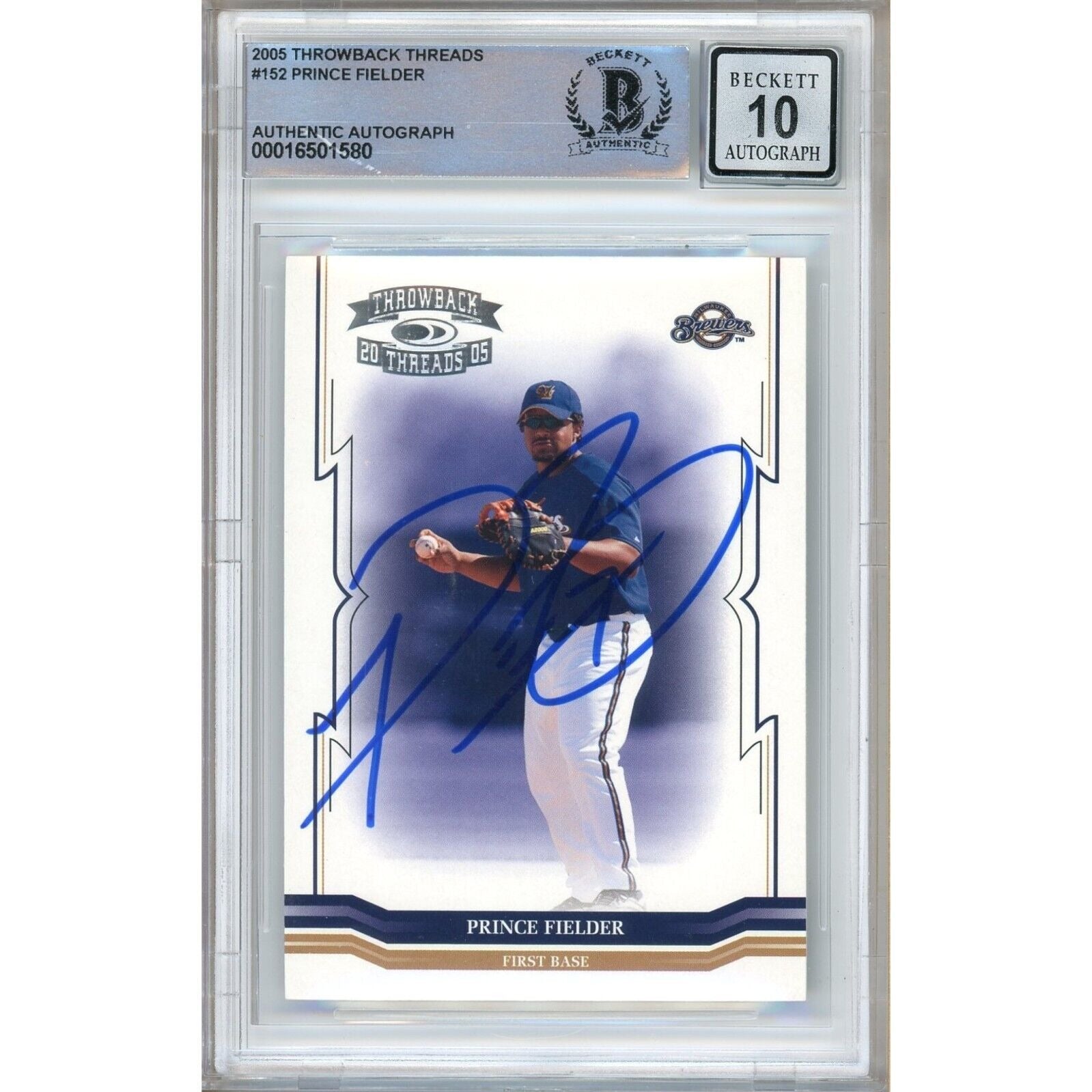 Prince Fielder Milwaukee Brewers autographed trading card – full view – Beckett COA
