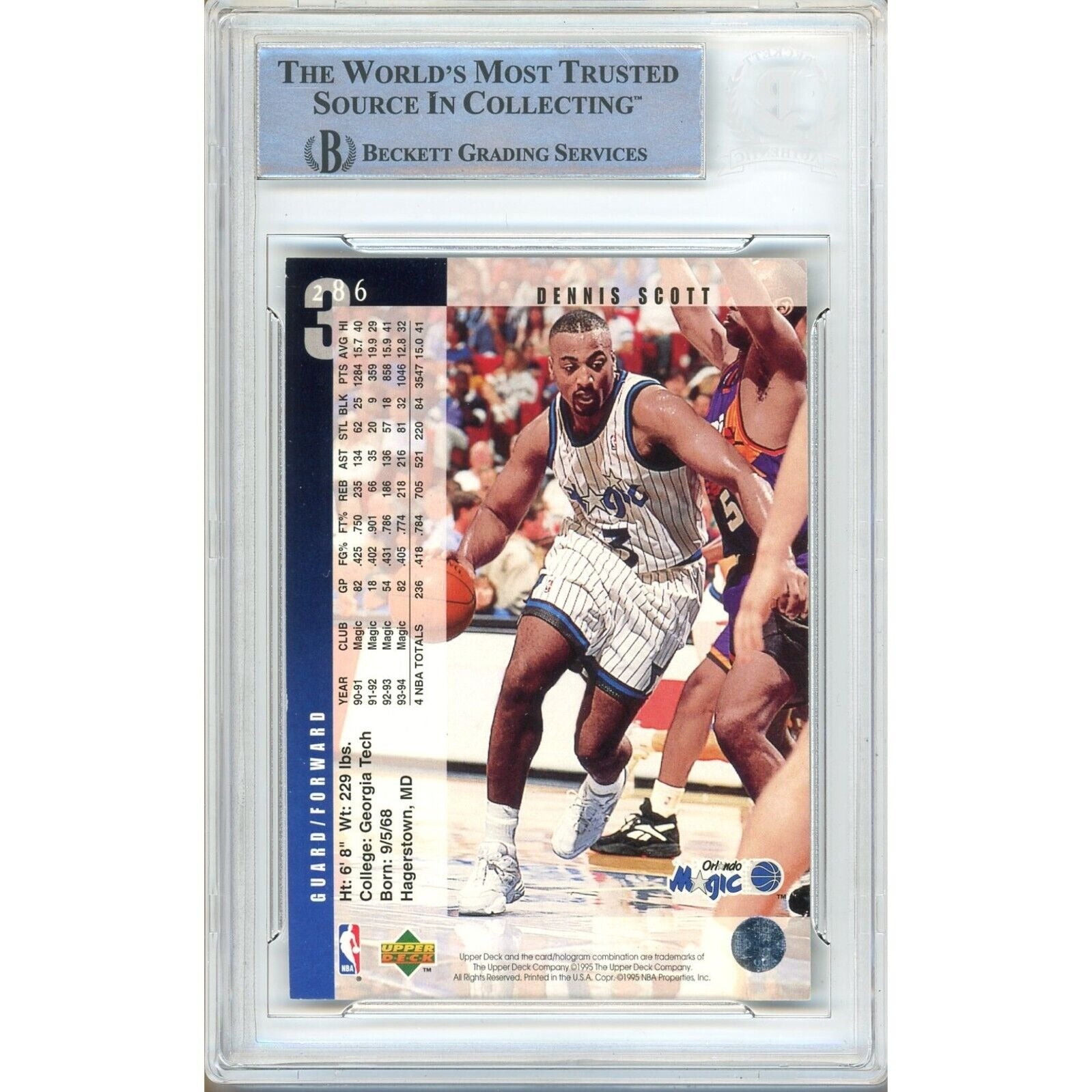 Dennis Scott Orlando Magic signed trading card – signature close-up – Beckett COA