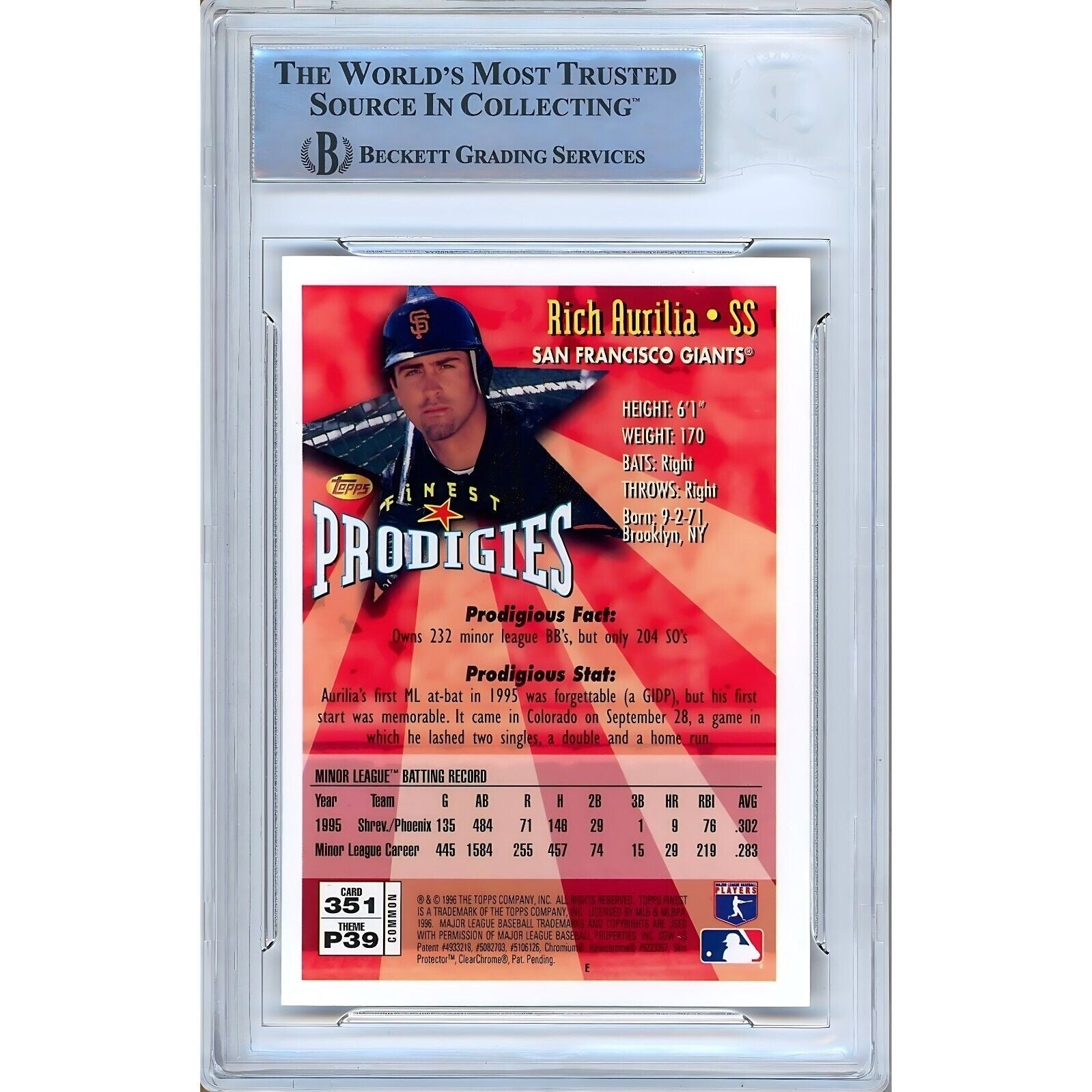 Rich Aurilia San Francisco Giants signed trading card – signature close-up – Beckett COA