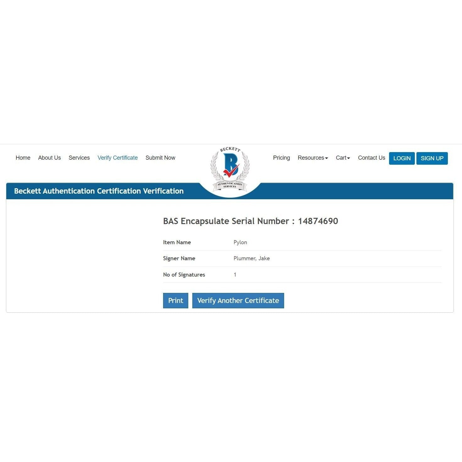 Jake Plummer Arizona Cardinals auto trading card – authentication sticker – Beckett COA