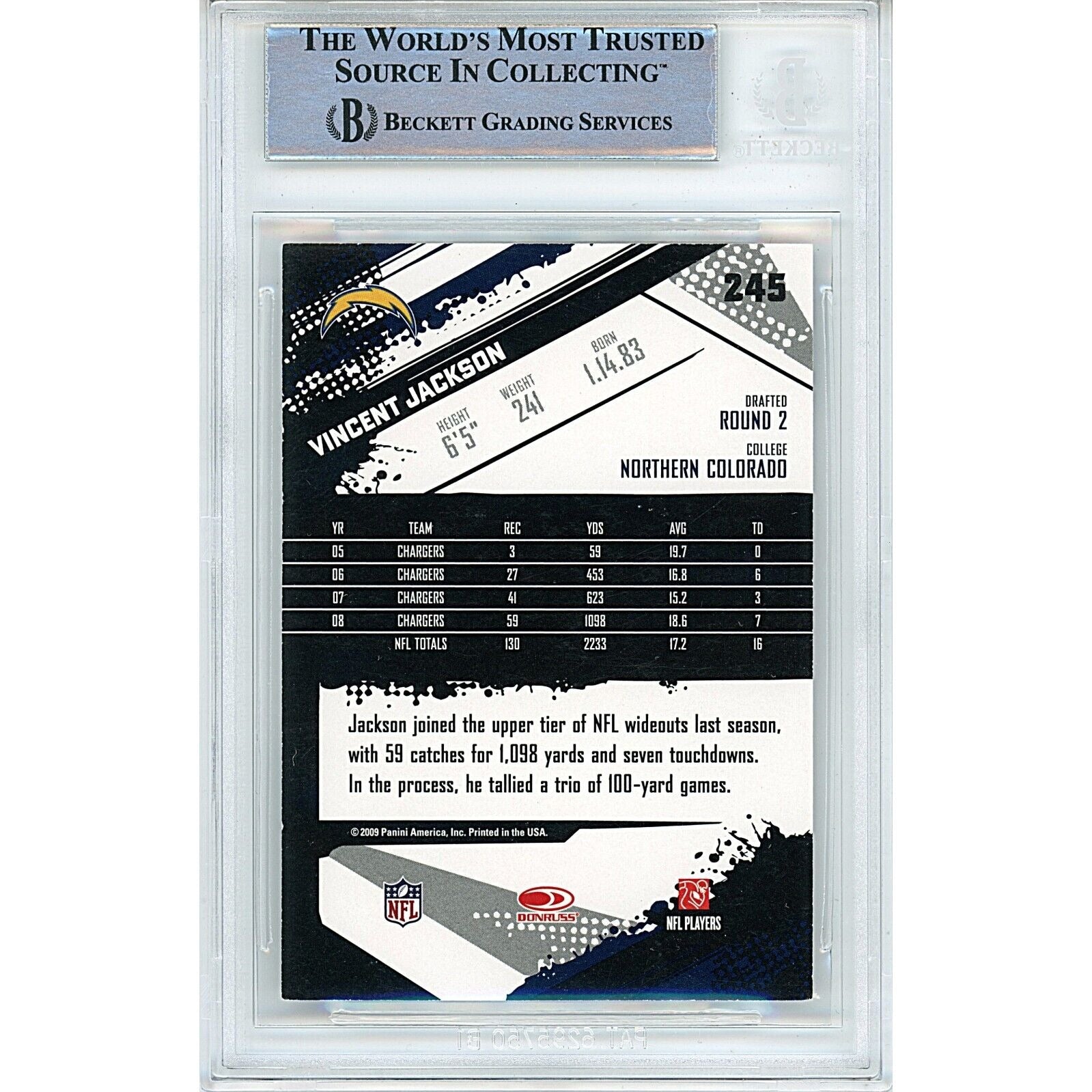 Vincent Jackson San Diego Chargers signed trading card – signature close-up – Beckett COA